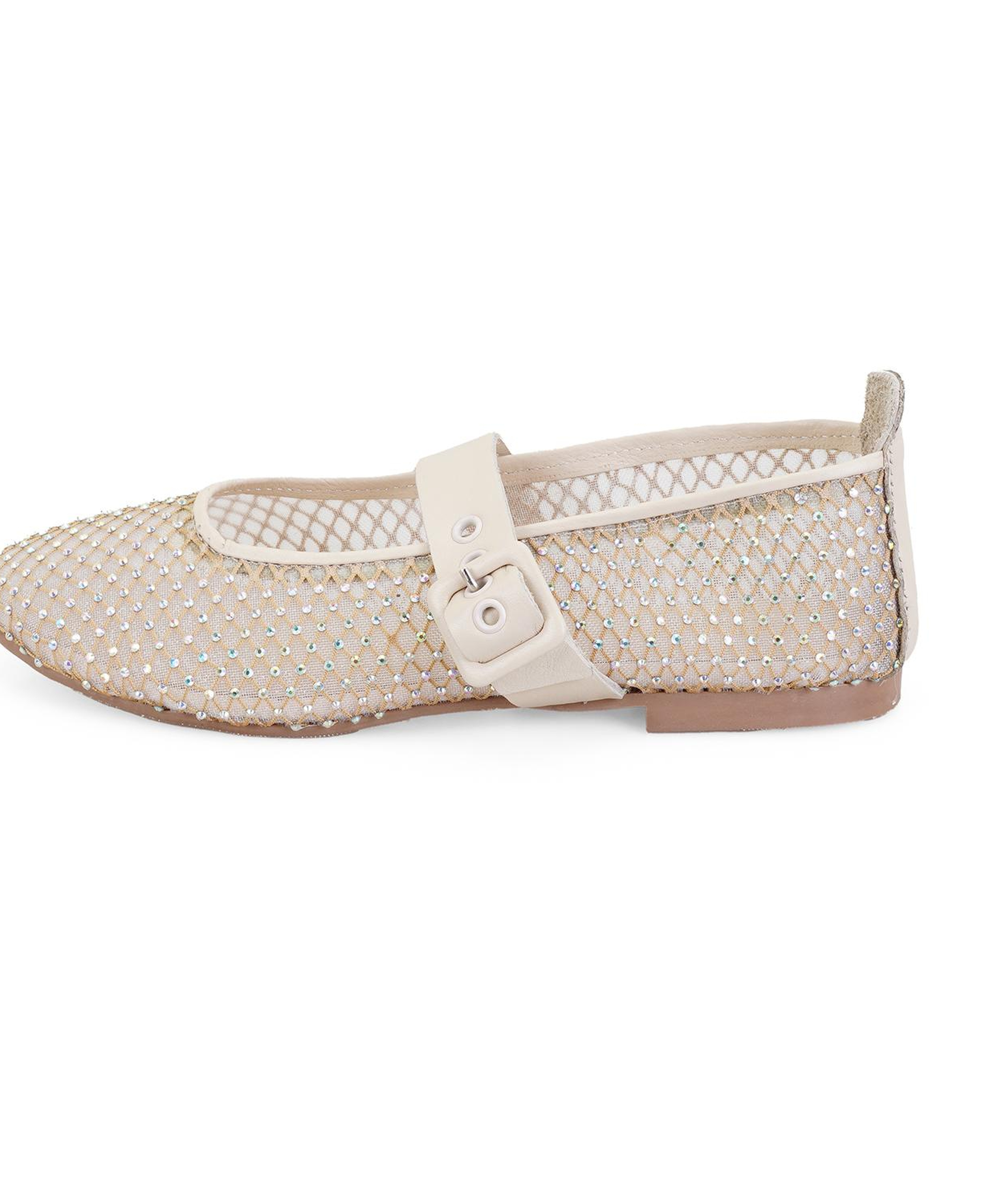 Kadın Bej Parlak Taş Detaylı Babet