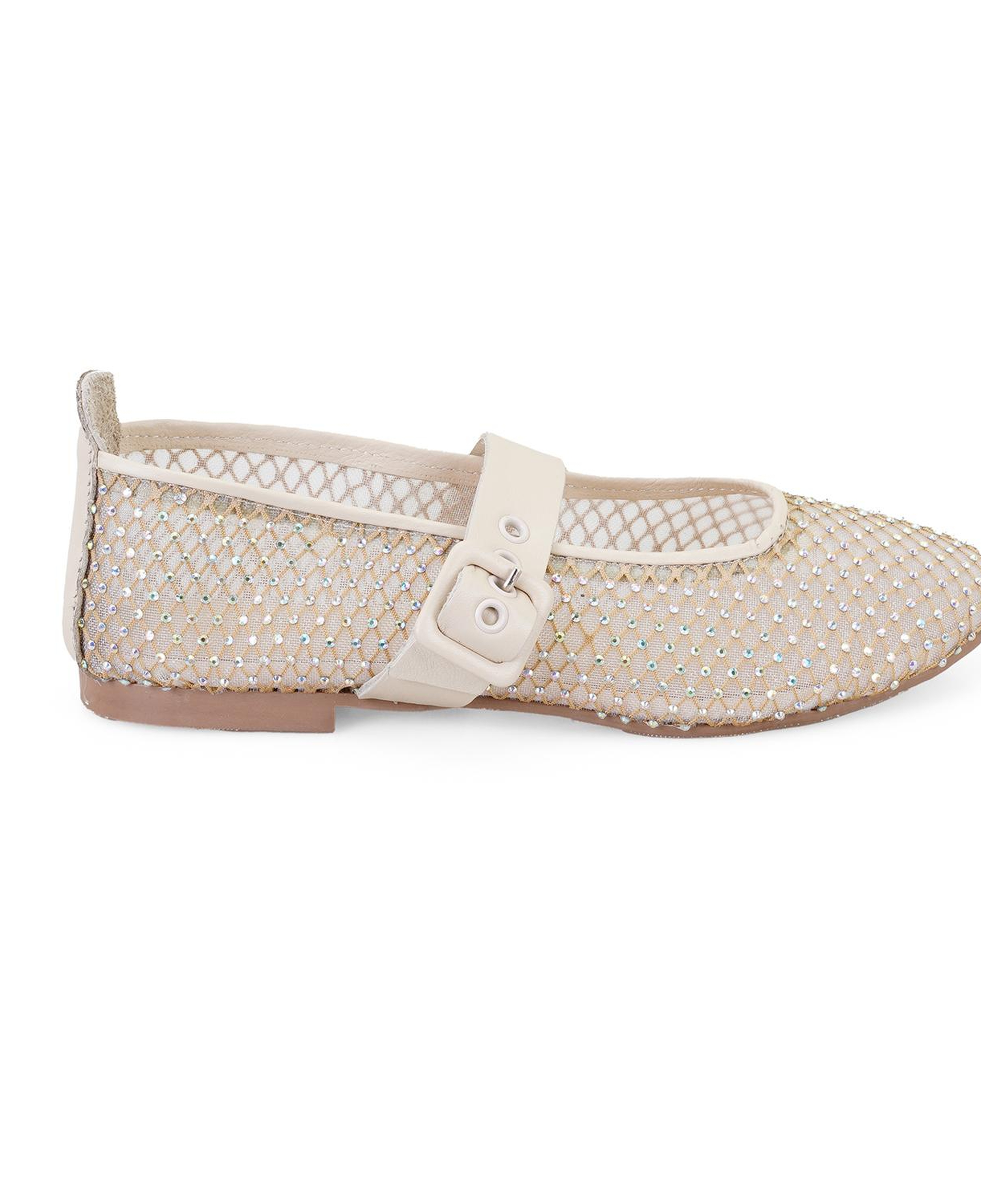 Kadın Bej Parlak Taş Detaylı Babet