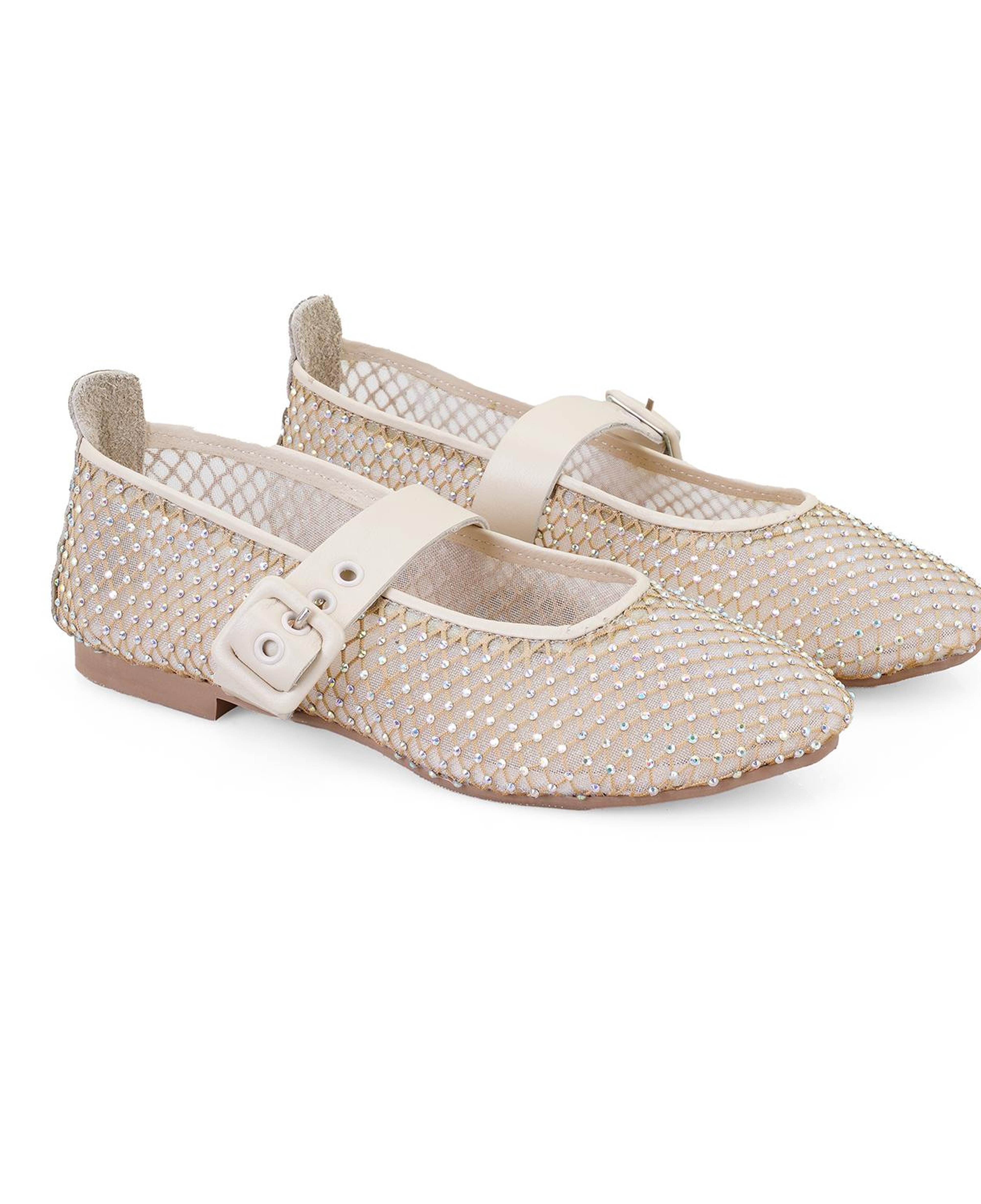 Kadın Bej Parlak Taş Detaylı Babet