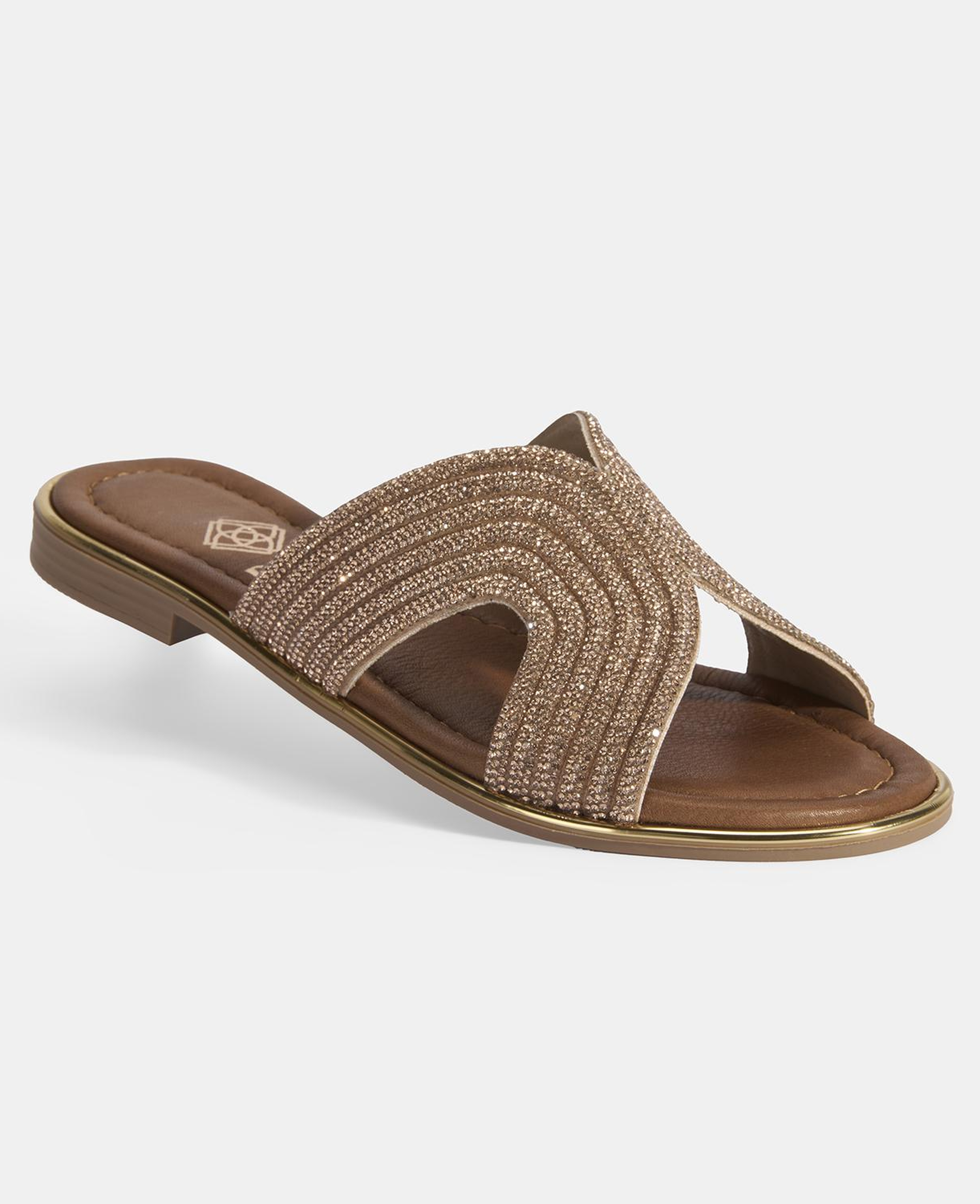 Kadın Altın Taş Detaylı Deri Terlik