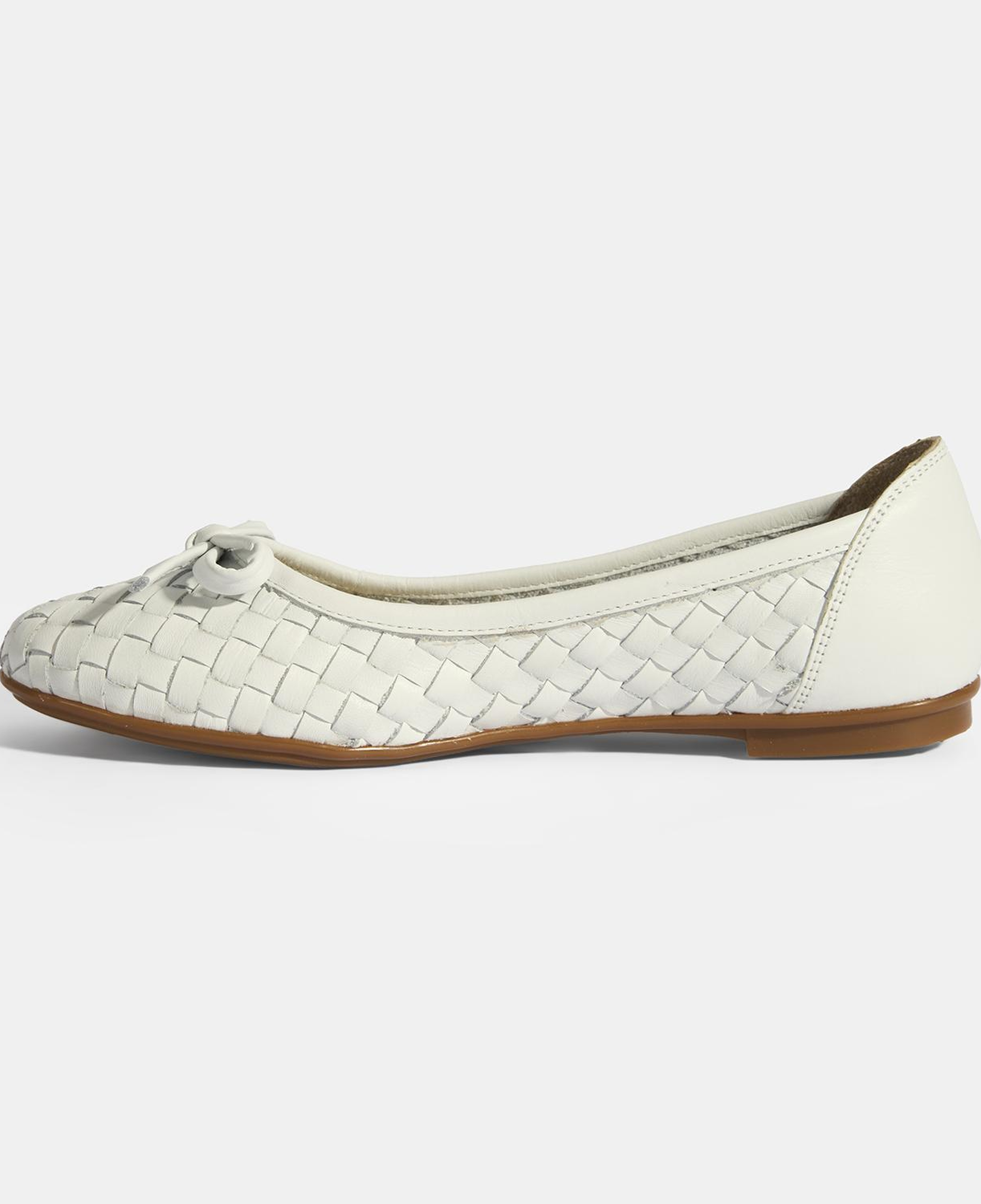 Kadın Beyaz Örgü Detaylı Fiyonklu Deri Babet