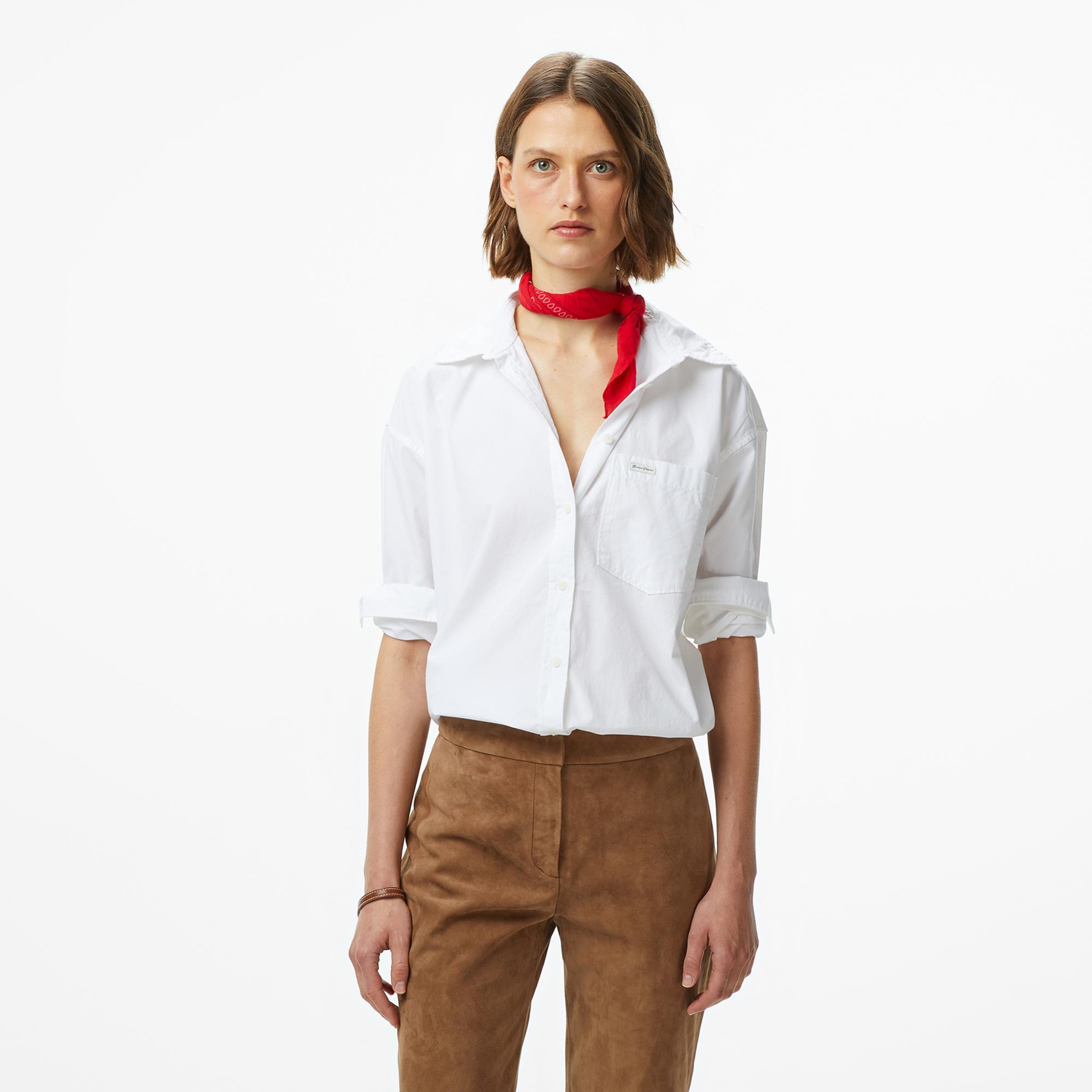 Guess Oversized Cepli Kadın Beyaz Gömlek