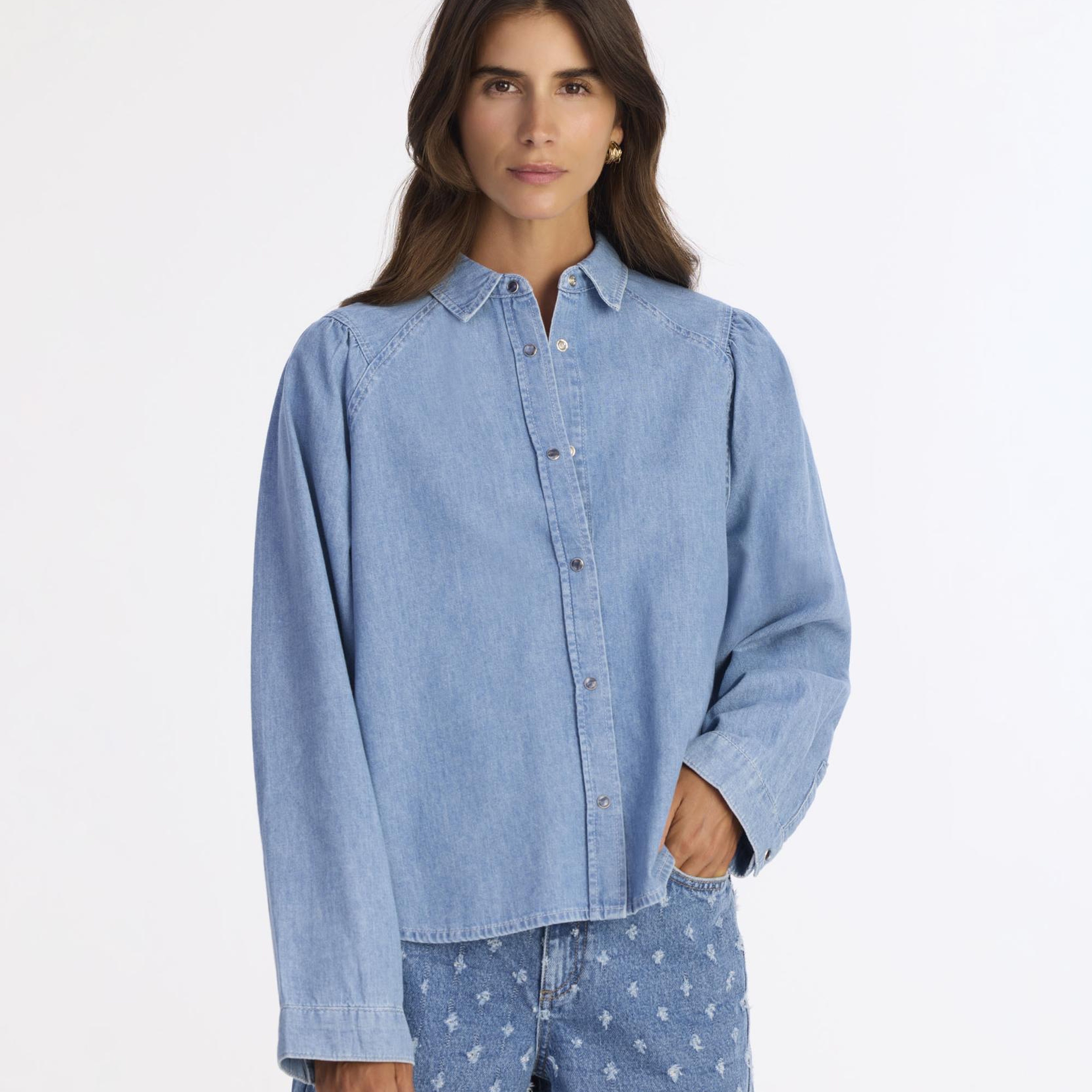 YARGICI Balon Kollu Denim Gömlek