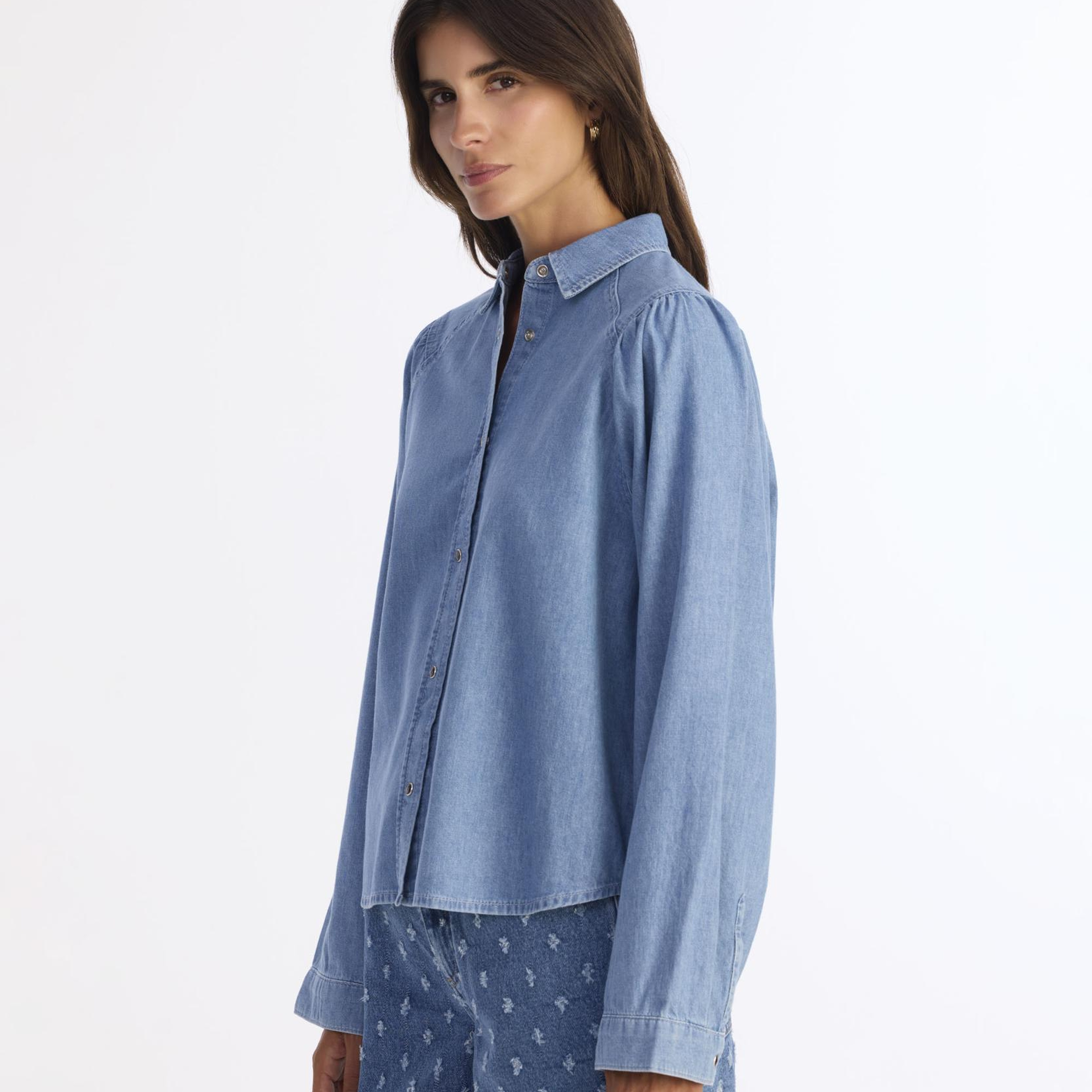 YARGICI Balon Kollu Denim Gömlek