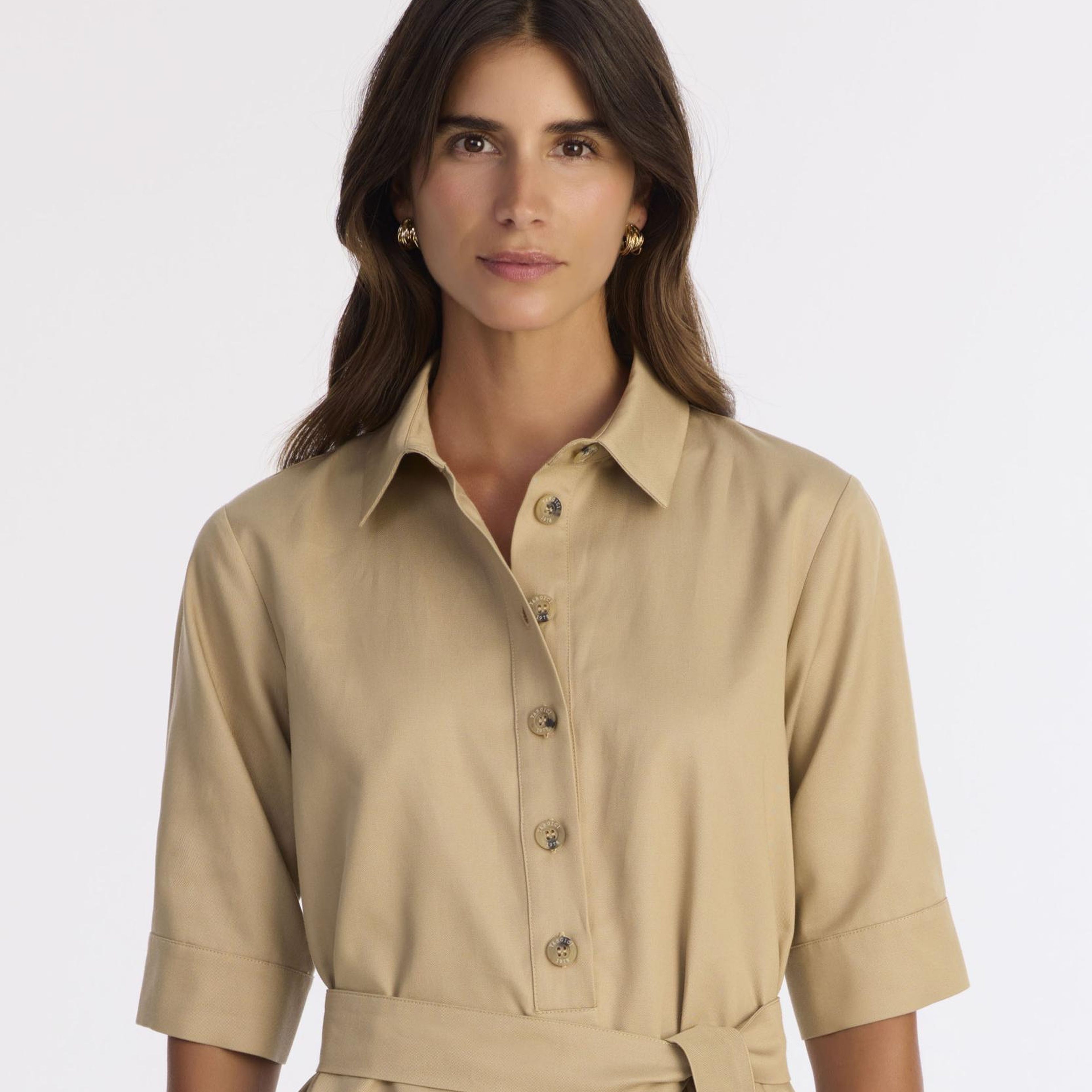 YARGICI Düz Gömlek Yaka 3/4 Kol Elbise