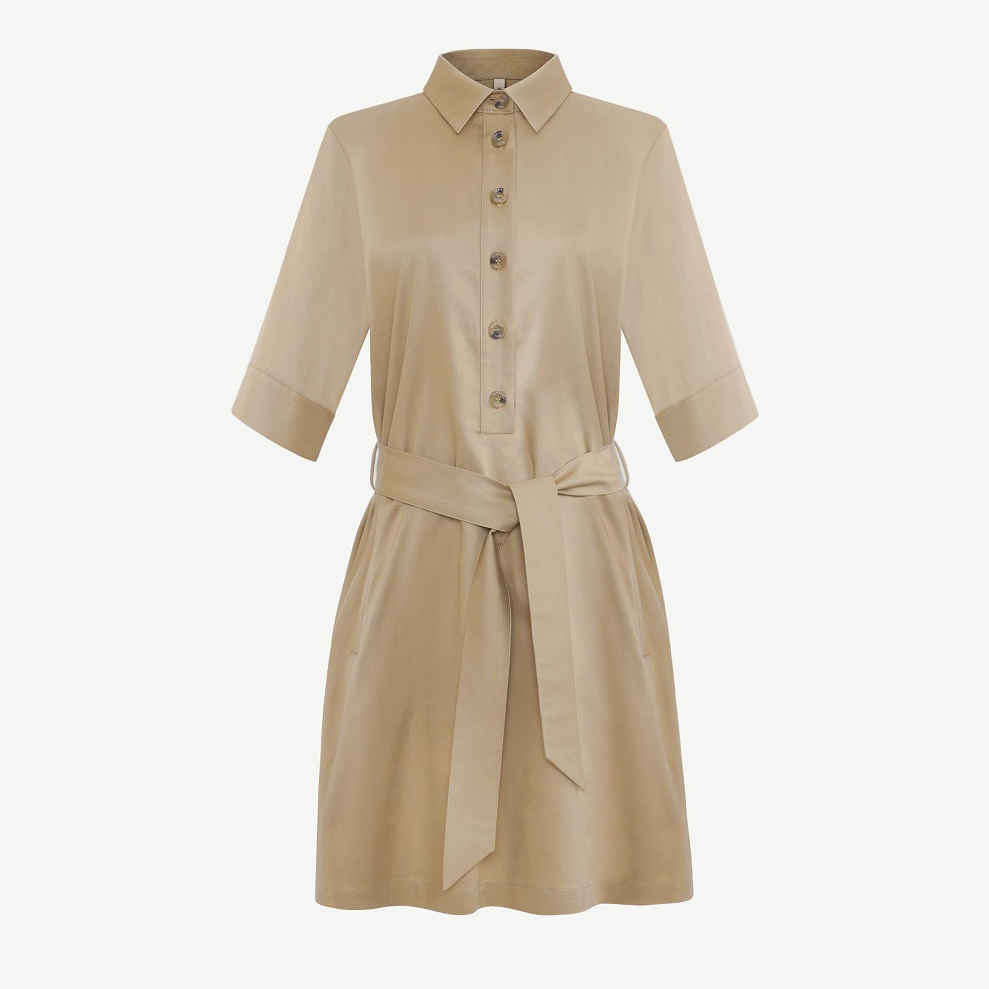 YARGICI Düz Gömlek Yaka 3/4 Kol Elbise