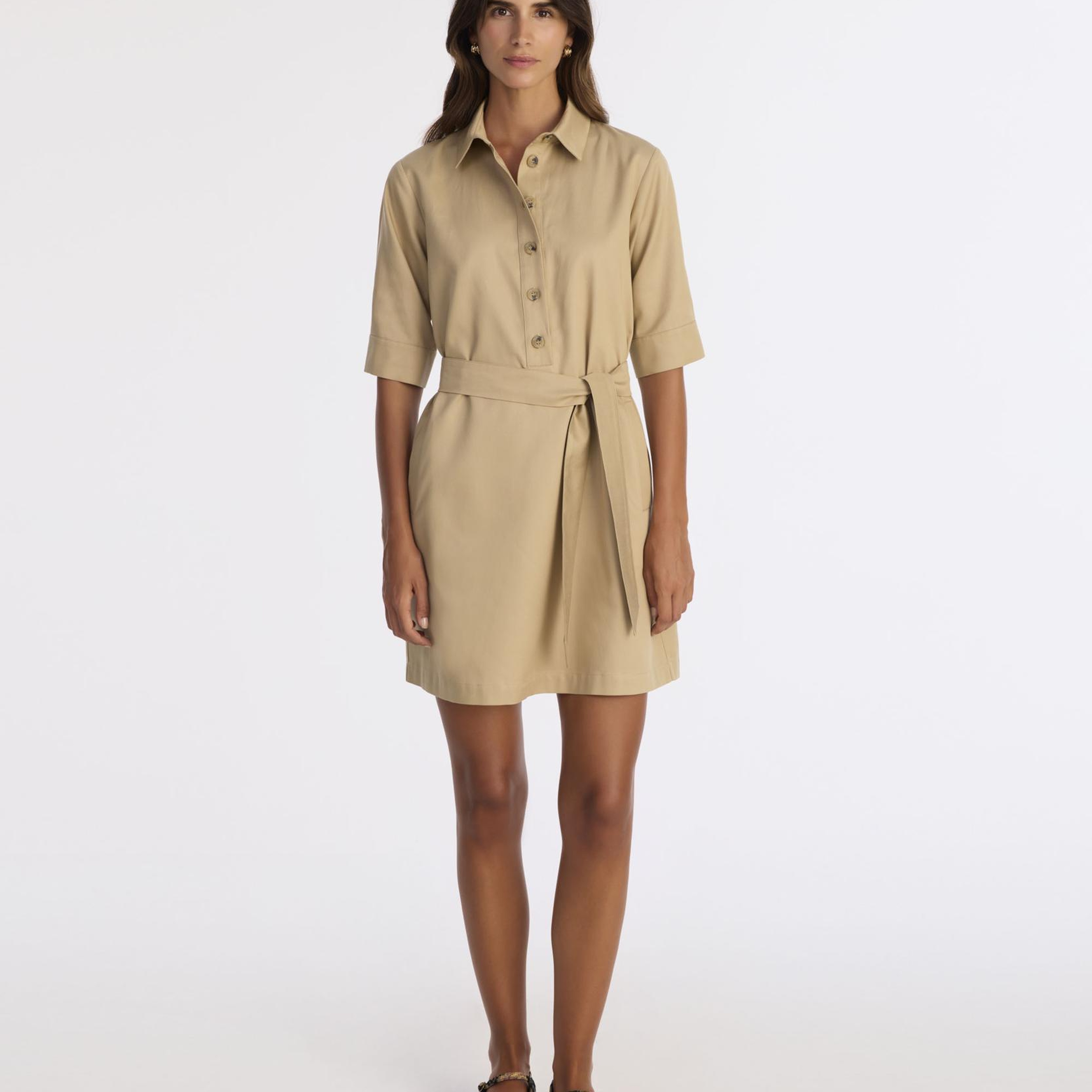 YARGICI Düz Gömlek Yaka 3/4 Kol Elbise