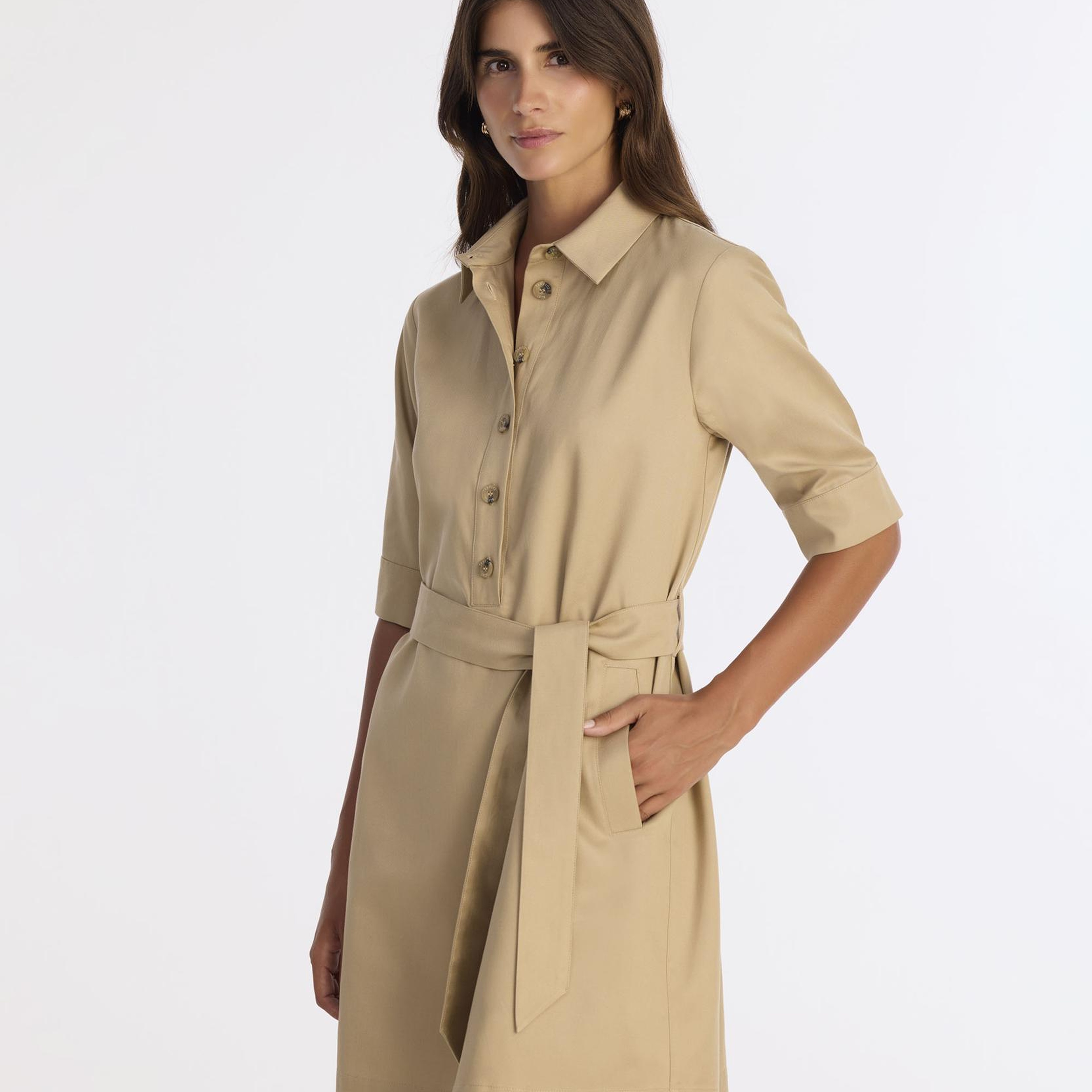 YARGICI Düz Gömlek Yaka 3/4 Kol Elbise