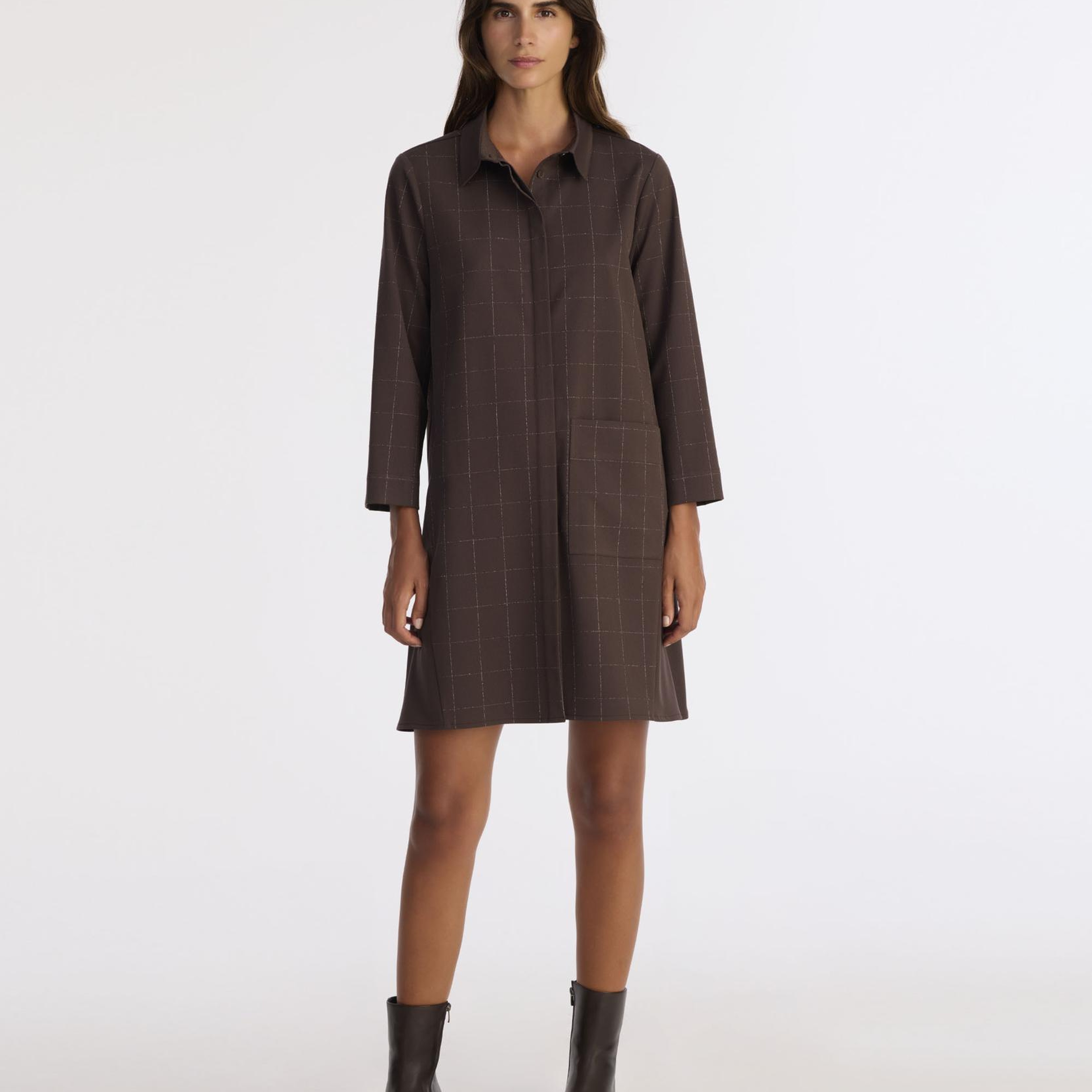 YARGICI A Form Gömlek Yaka Uzun Kol Elbise