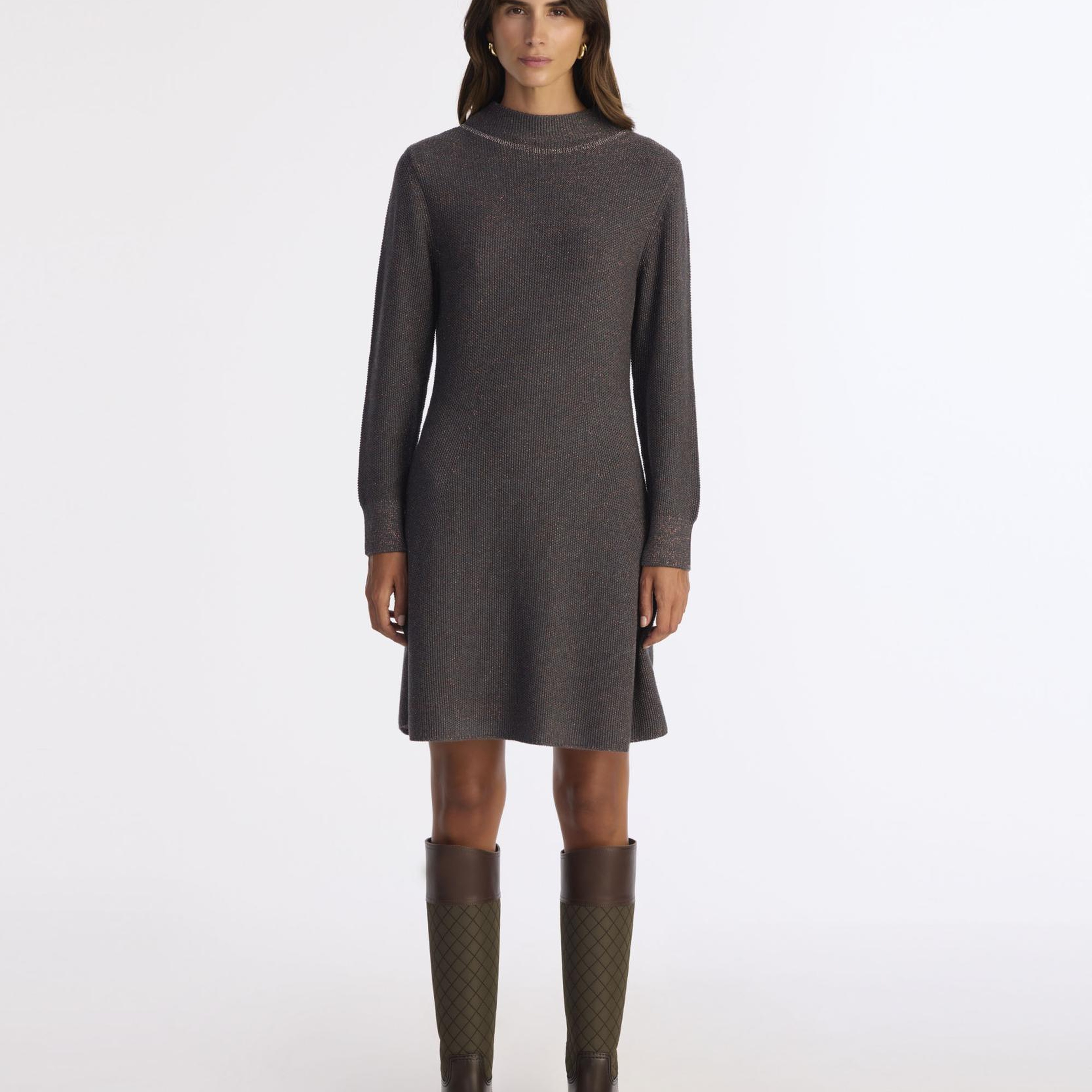 YARGICI A Form Kayık Yaka Uzun Kol Elbise