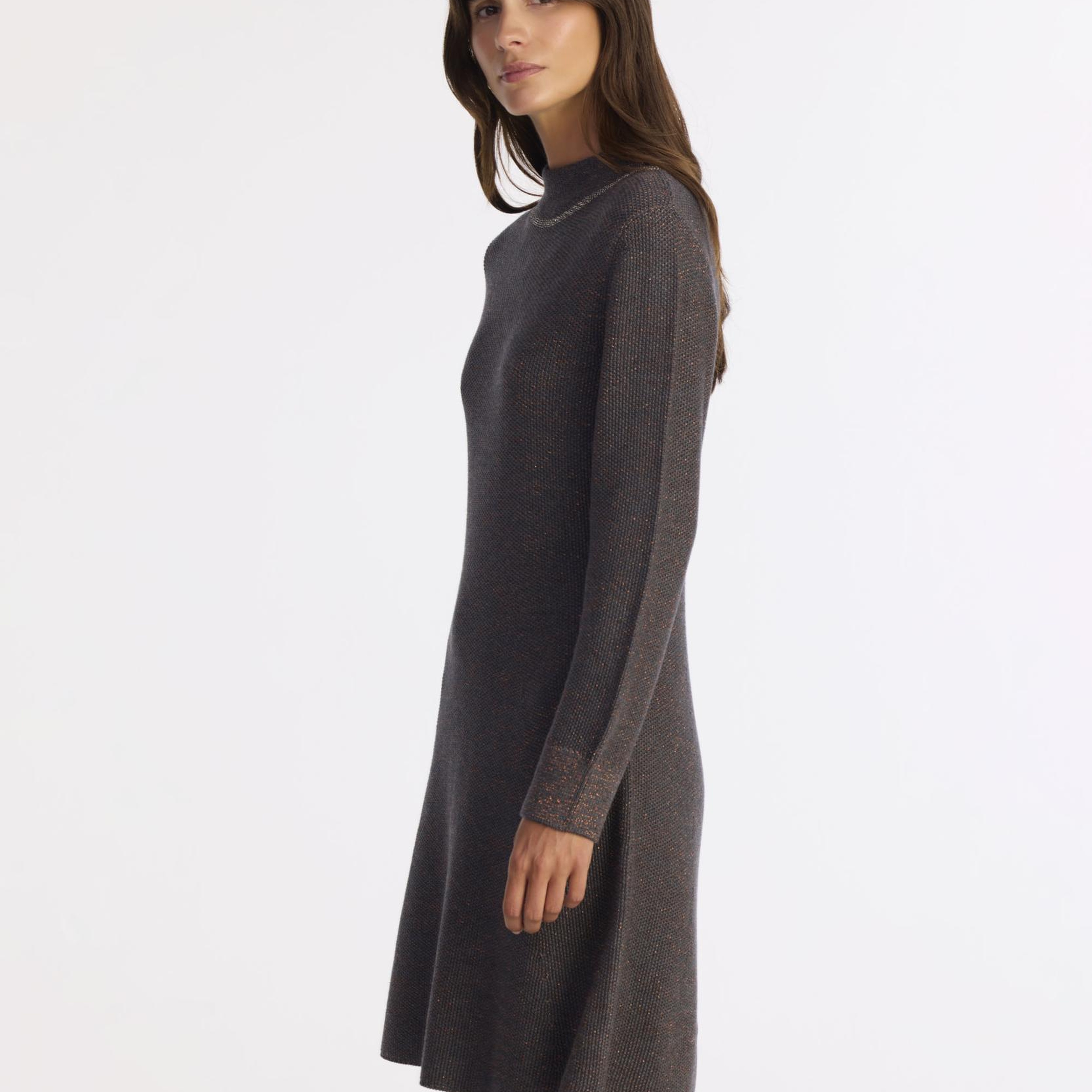 YARGICI A Form Kayık Yaka Uzun Kol Elbise