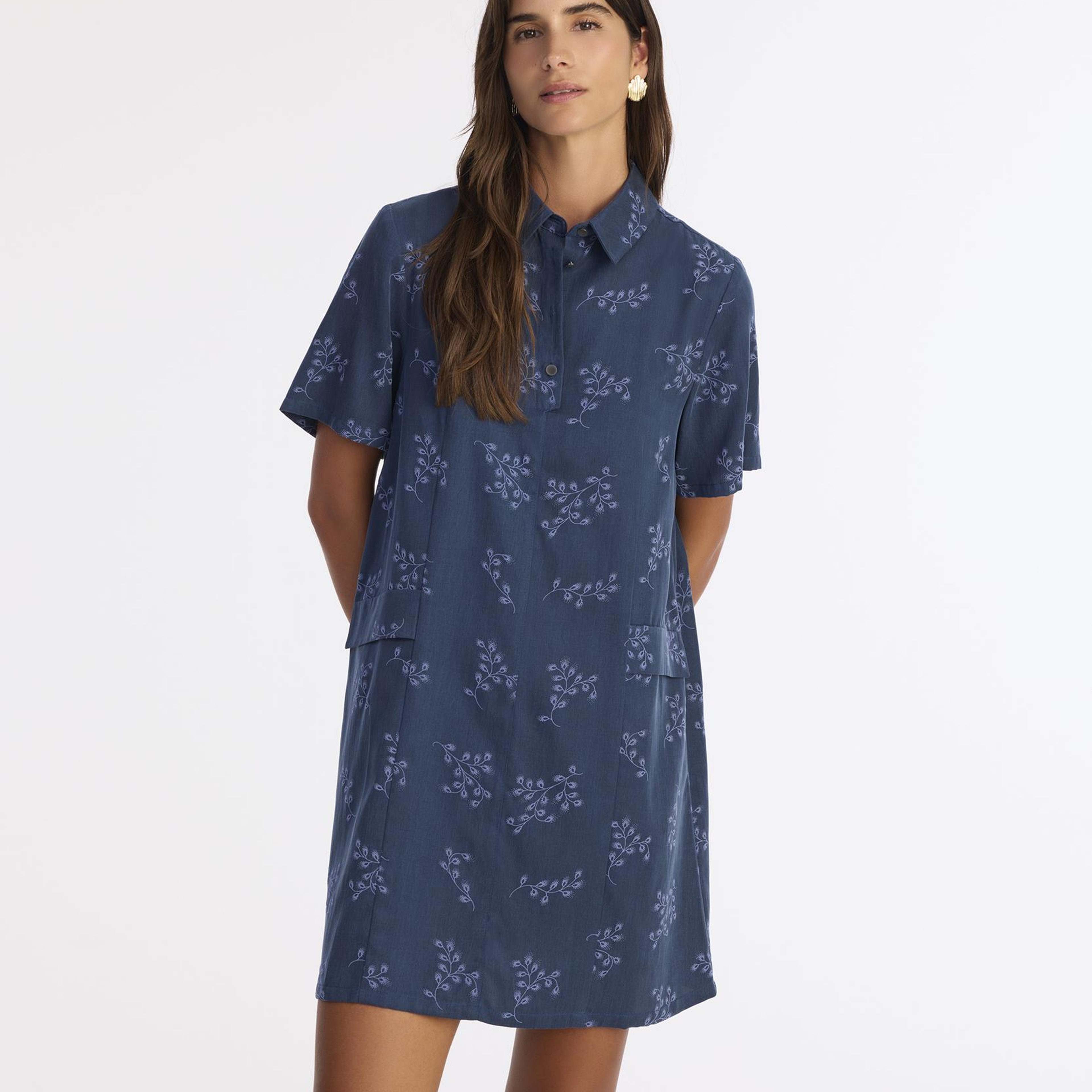 YARGICI Düz Gömlek Yaka Kısa Kol Elbise