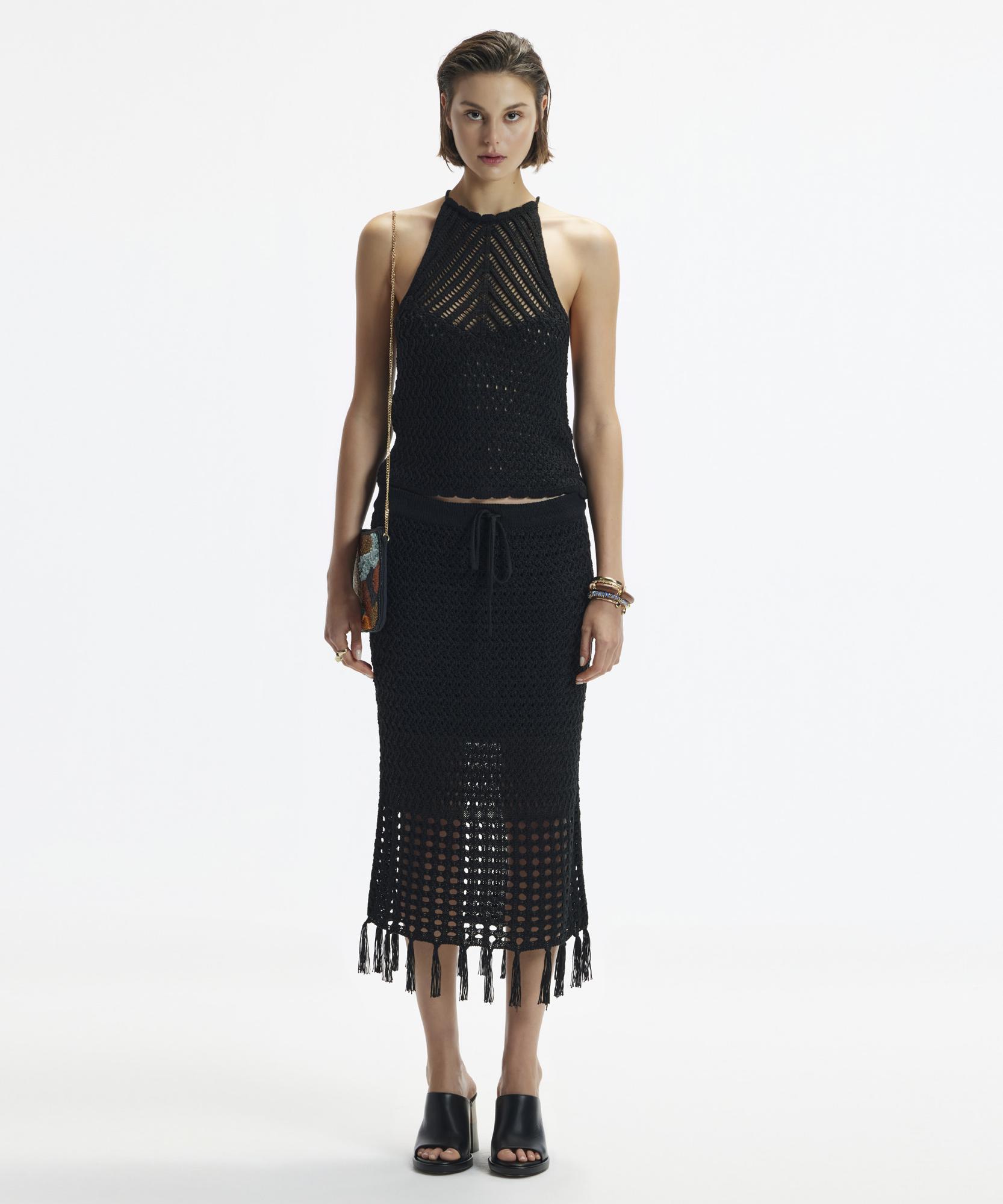 YARGICI Püsküllü  Dizaltı Triko Etek