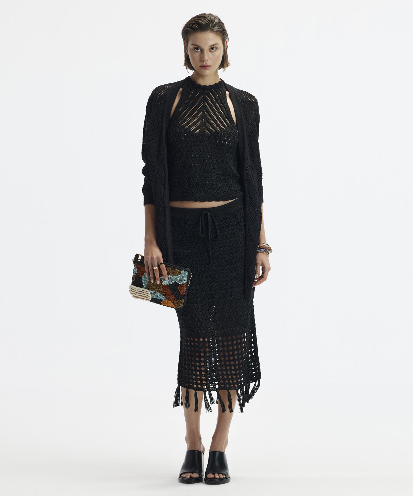 YARGICI Püsküllü Dizaltı Triko Etek