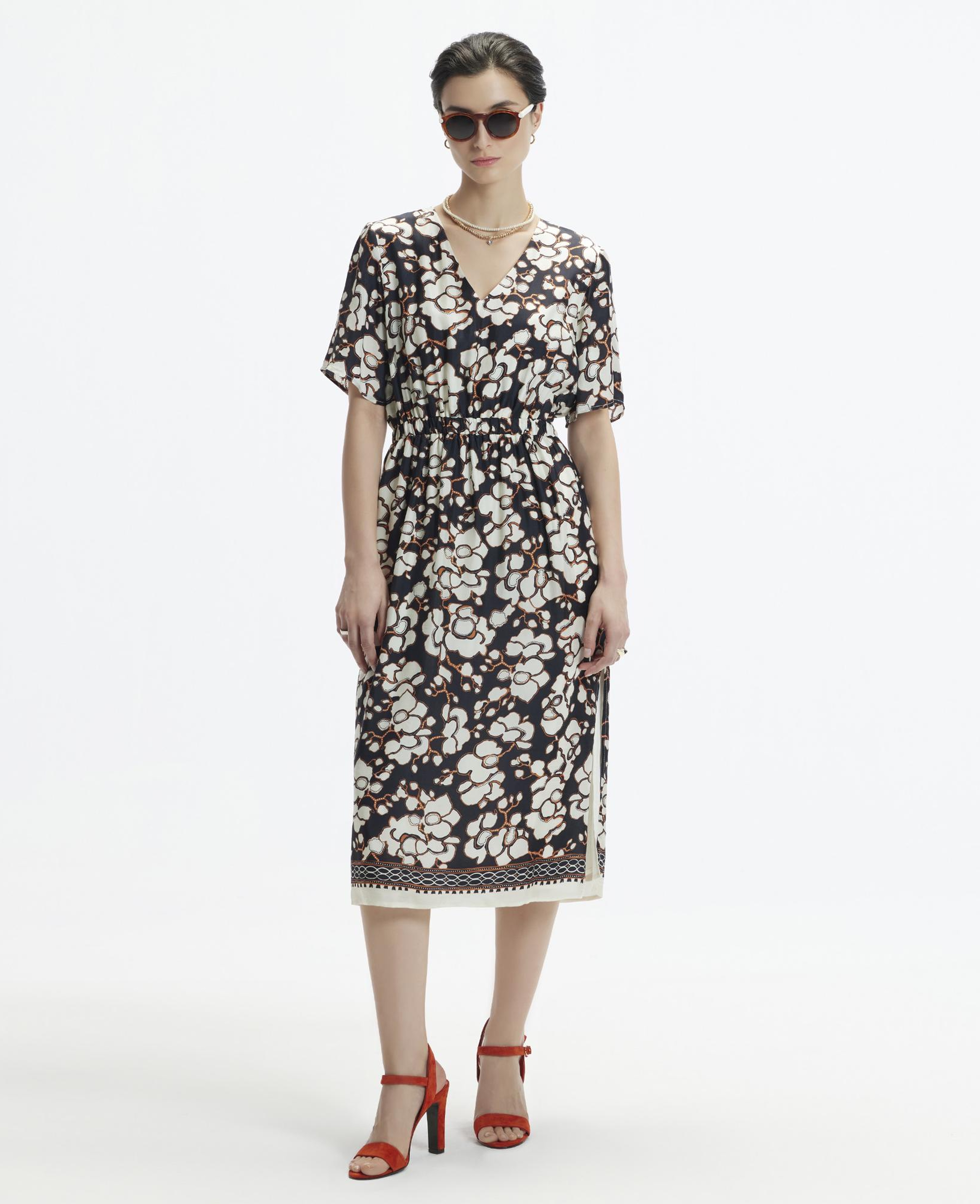 YARGICI V Yaka Kısa Kollu Midi Boy  Elbise