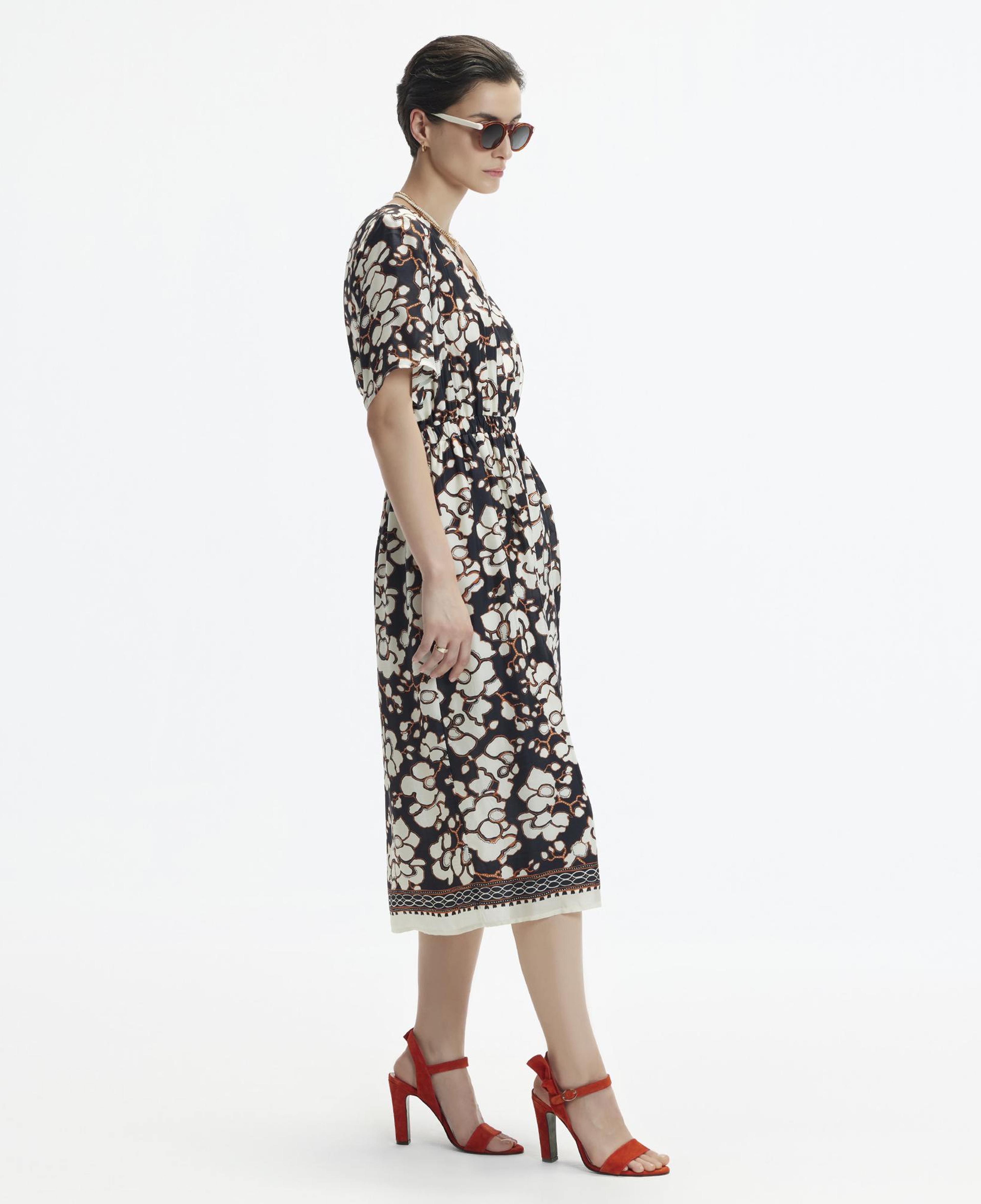 YARGICI V Yaka Kısa Kollu Midi Boy  Elbise