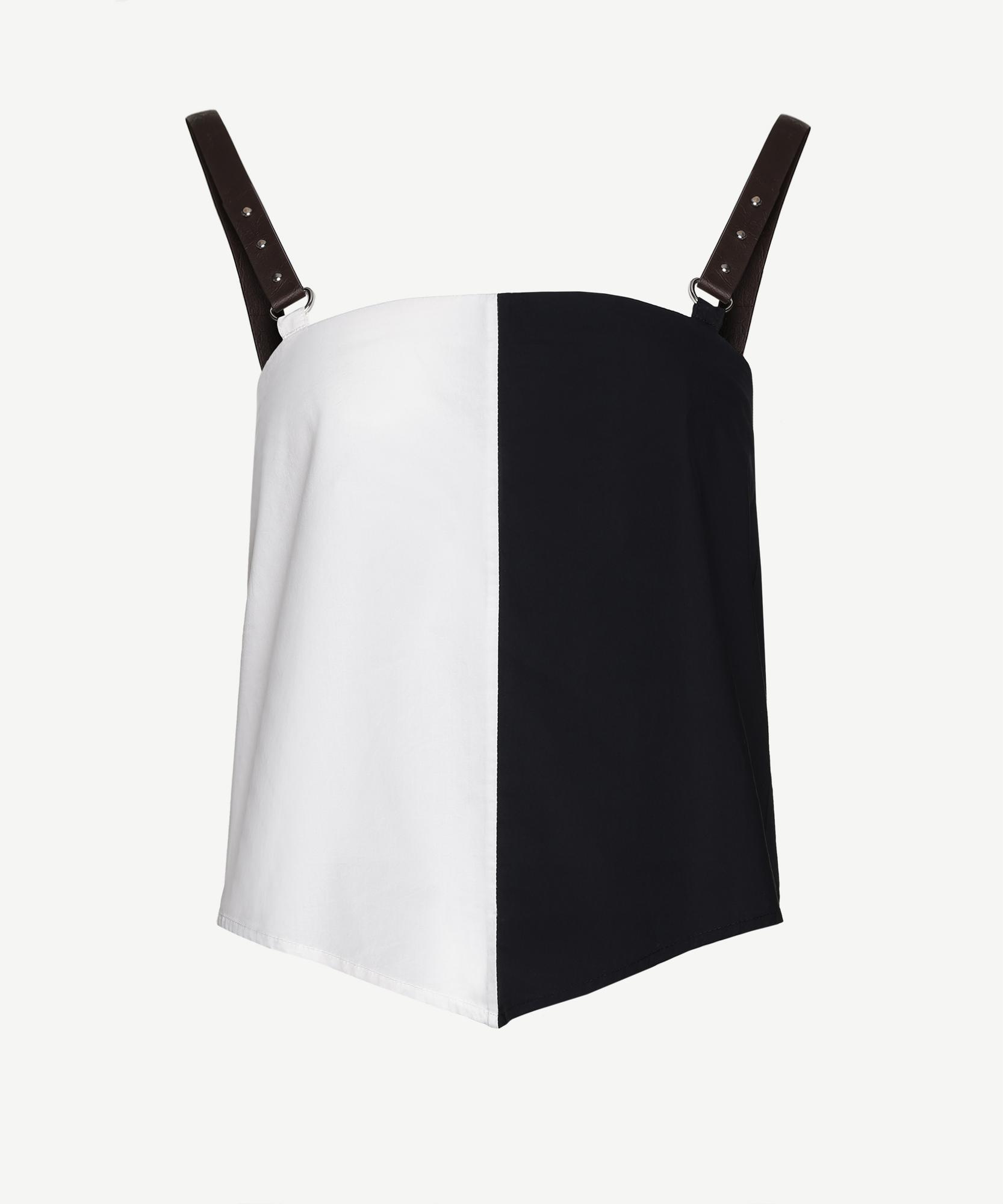 YARGICI Blok Renkli Deri Askılı Bluz