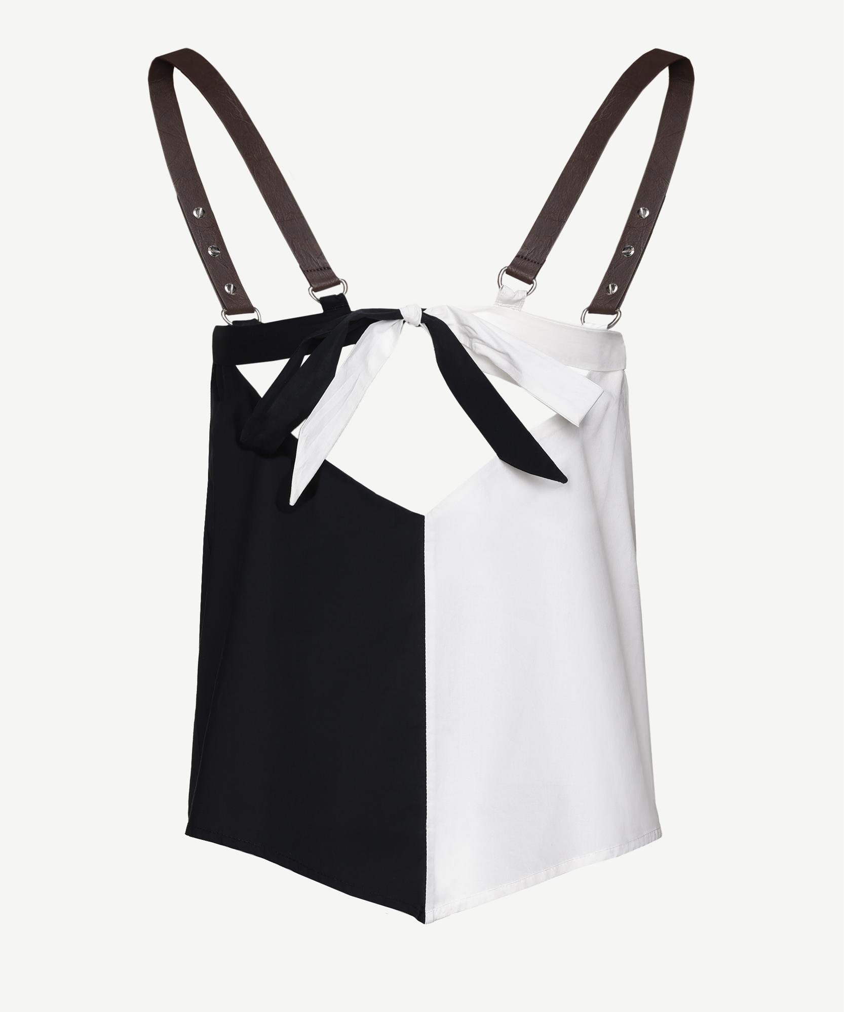 YARGICI Blok Renkli Deri Askılı Bluz