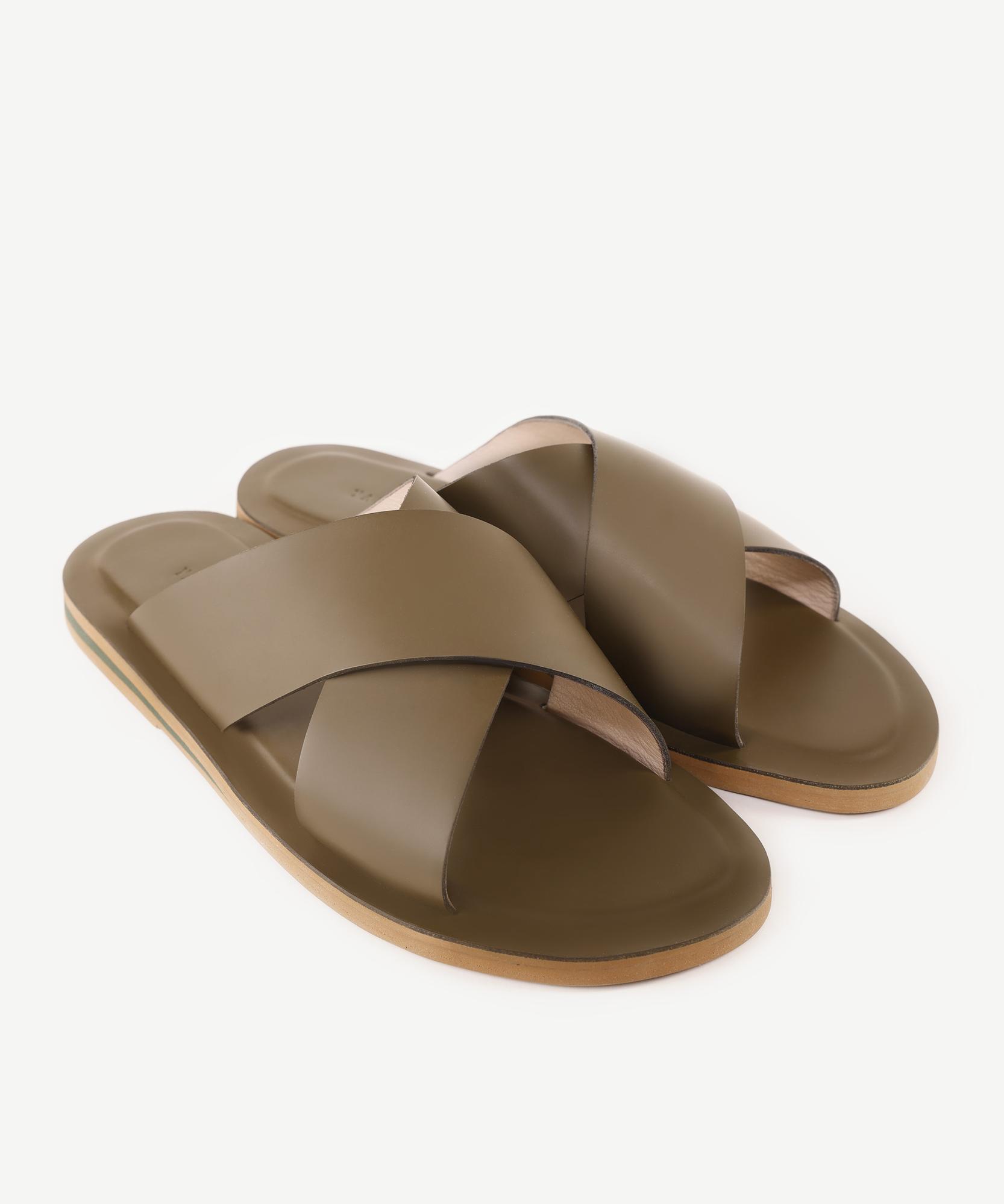 YARGICI Çapraz Bantlı Deri Terlik