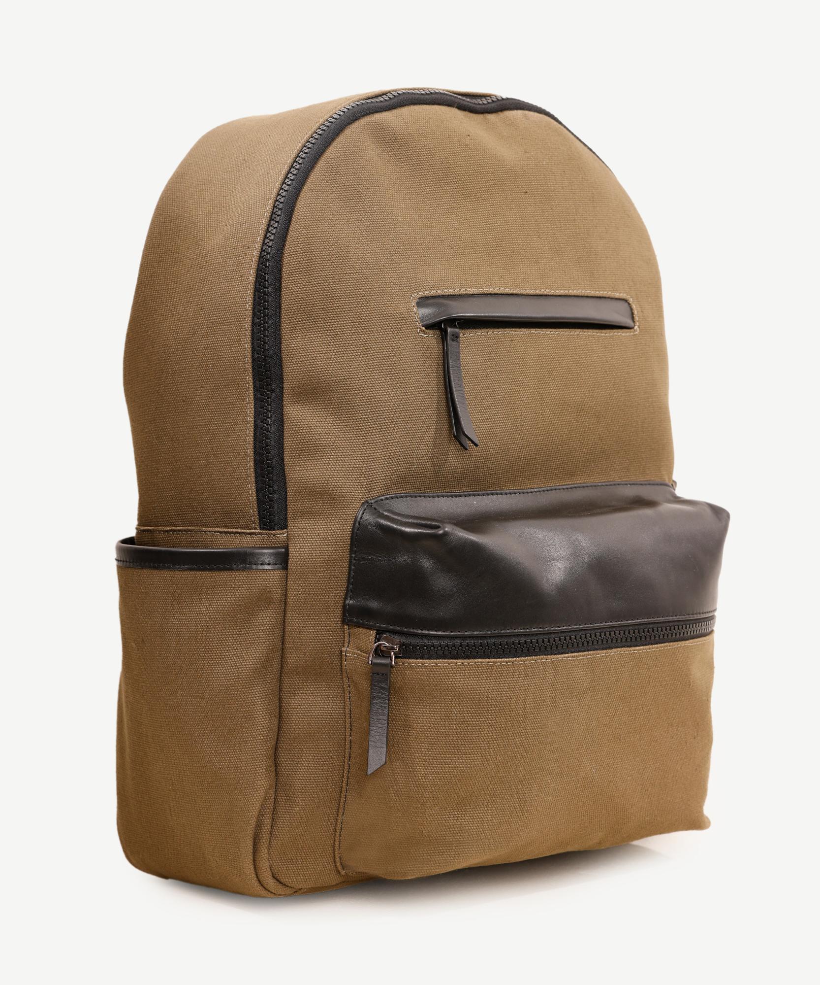 YARGICI Deri Cep Detaylı Canvas Sırt Çantası