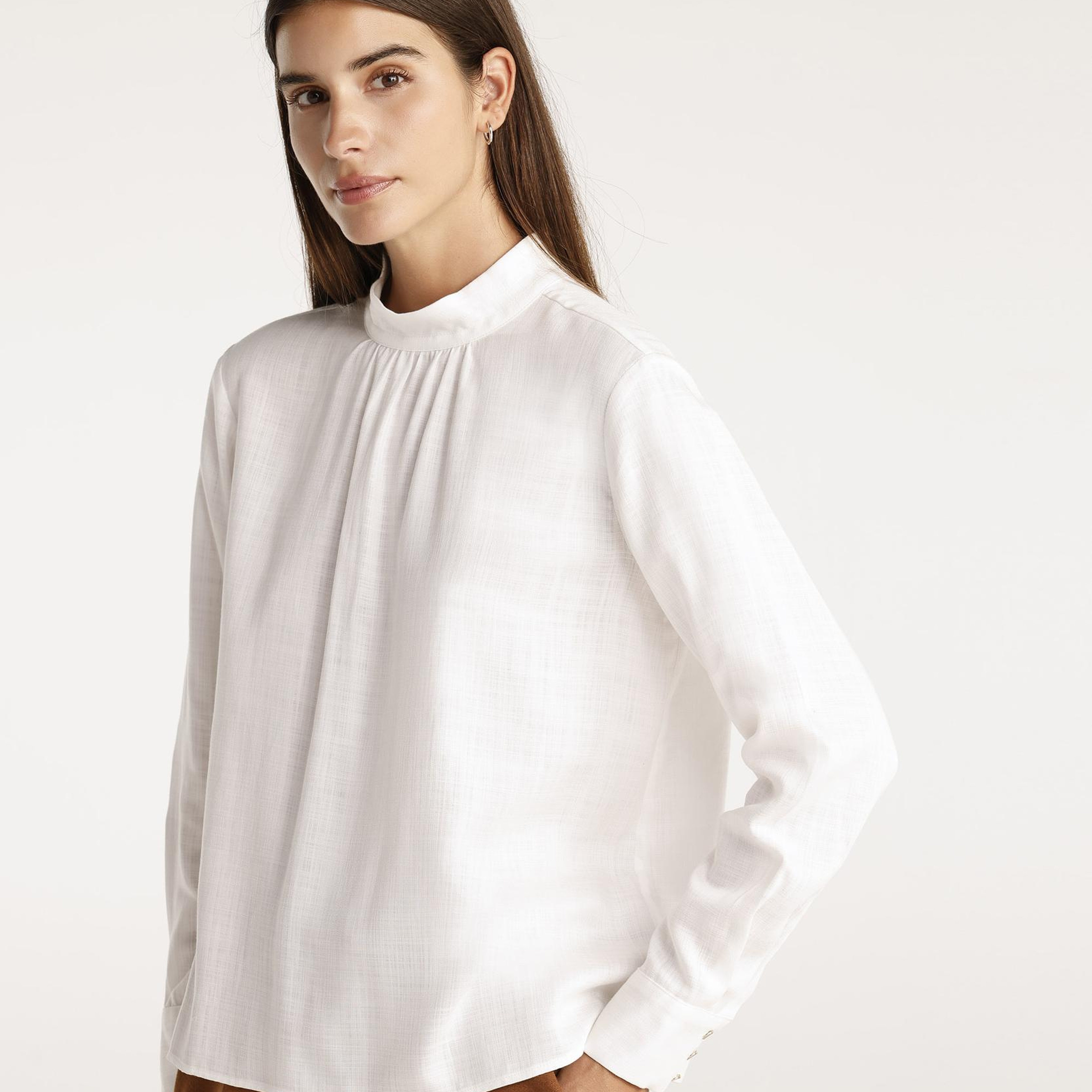 YARGICI Büzgü Detaylı Dik Yakalı Bluz