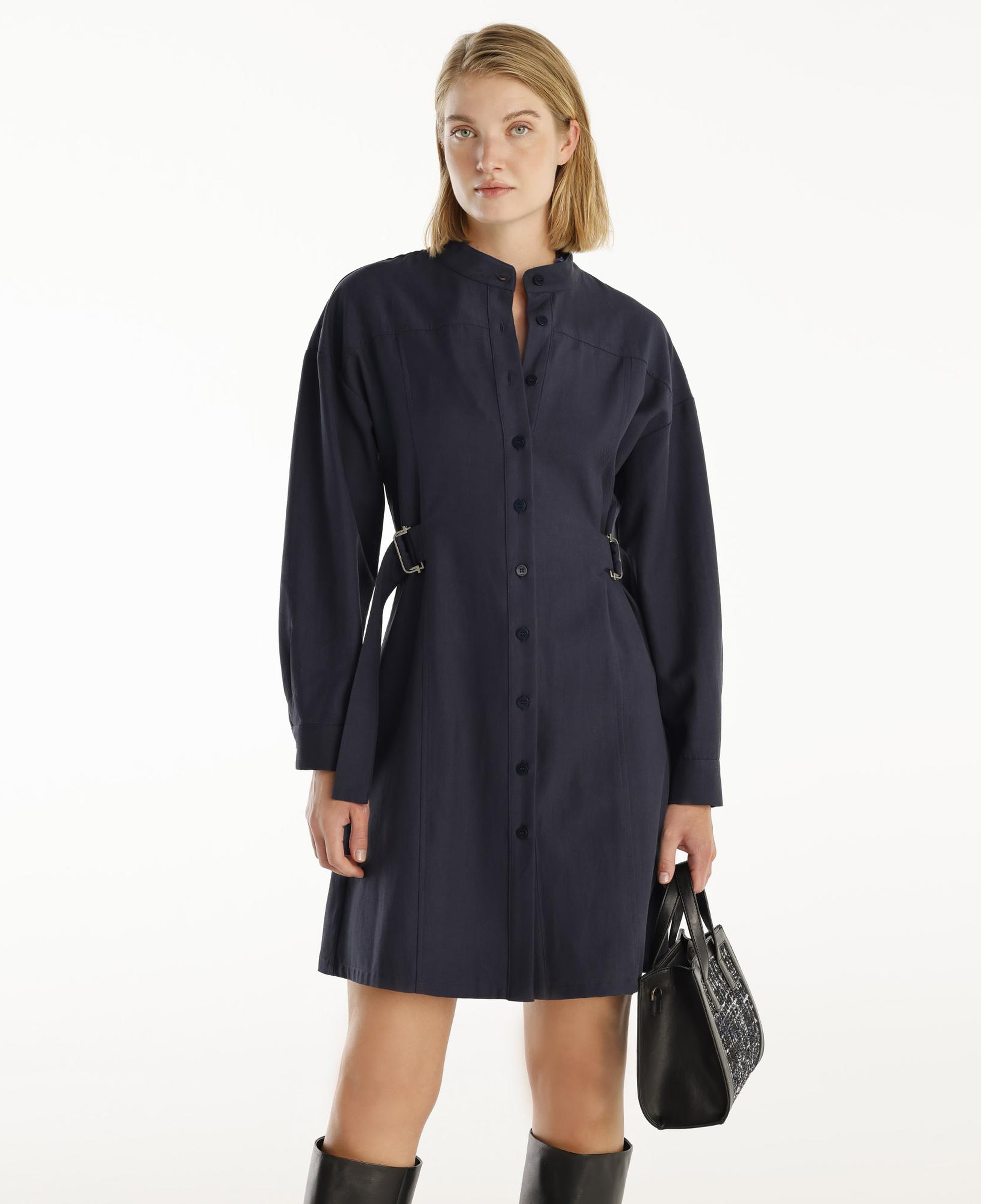 YARGICI Kemer Detaylı Uzun Kollu Hakim Yaka Kısa Gömlek Elbise