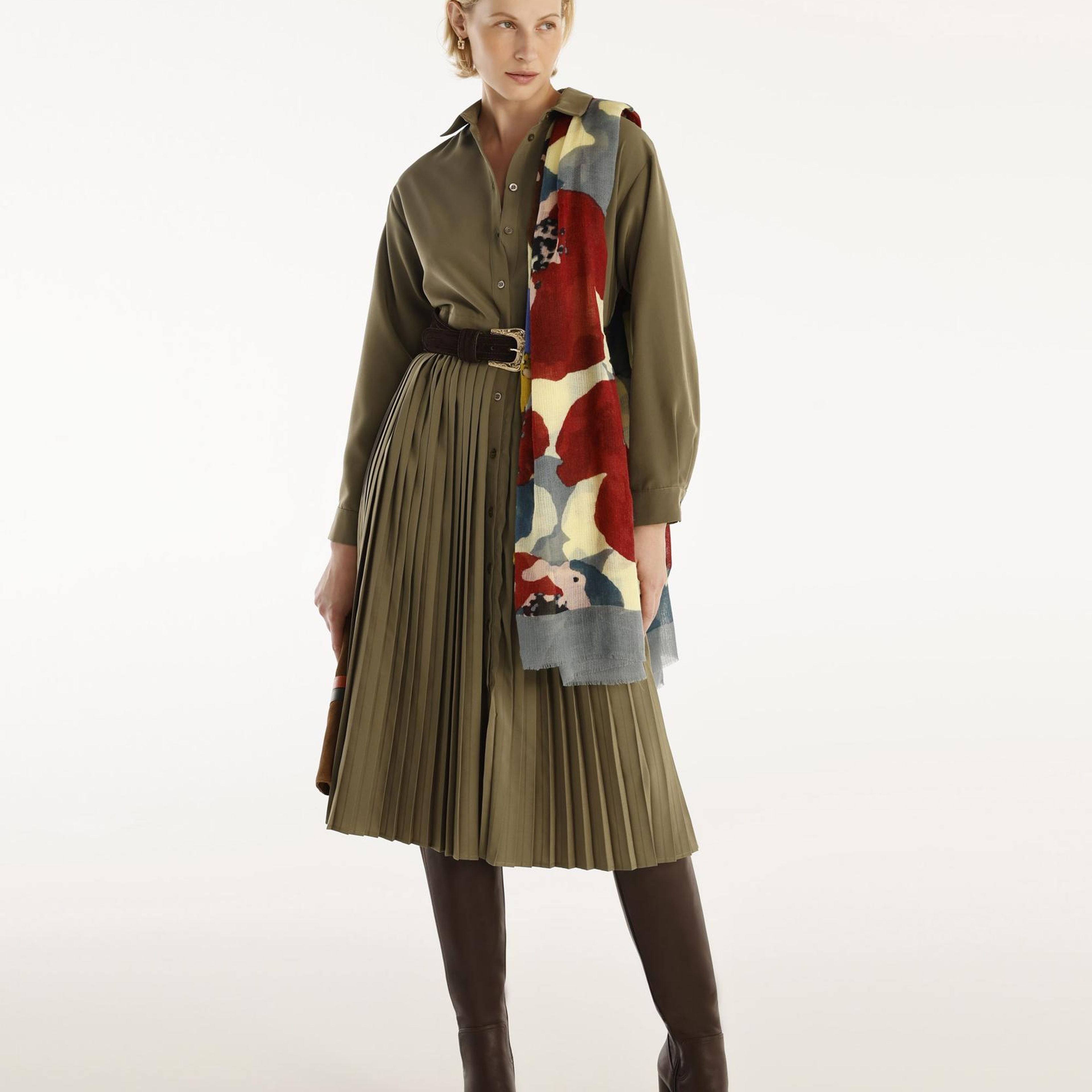 YARGICI Uzun Kollu Pliseli Midi Boy Gömlek Elbise