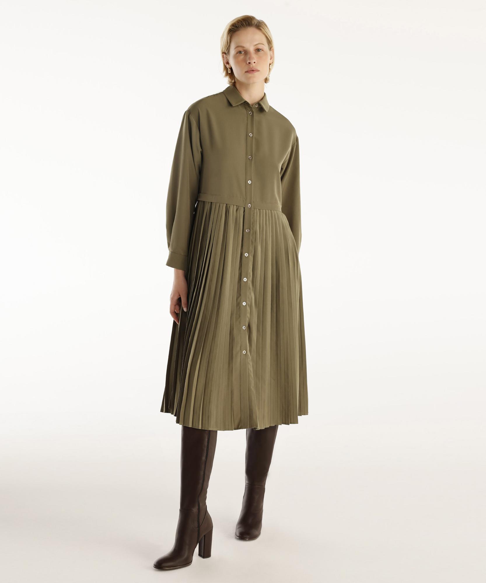 YARGICI Uzun Kollu Pliseli Midi Boy Gömlek Elbise