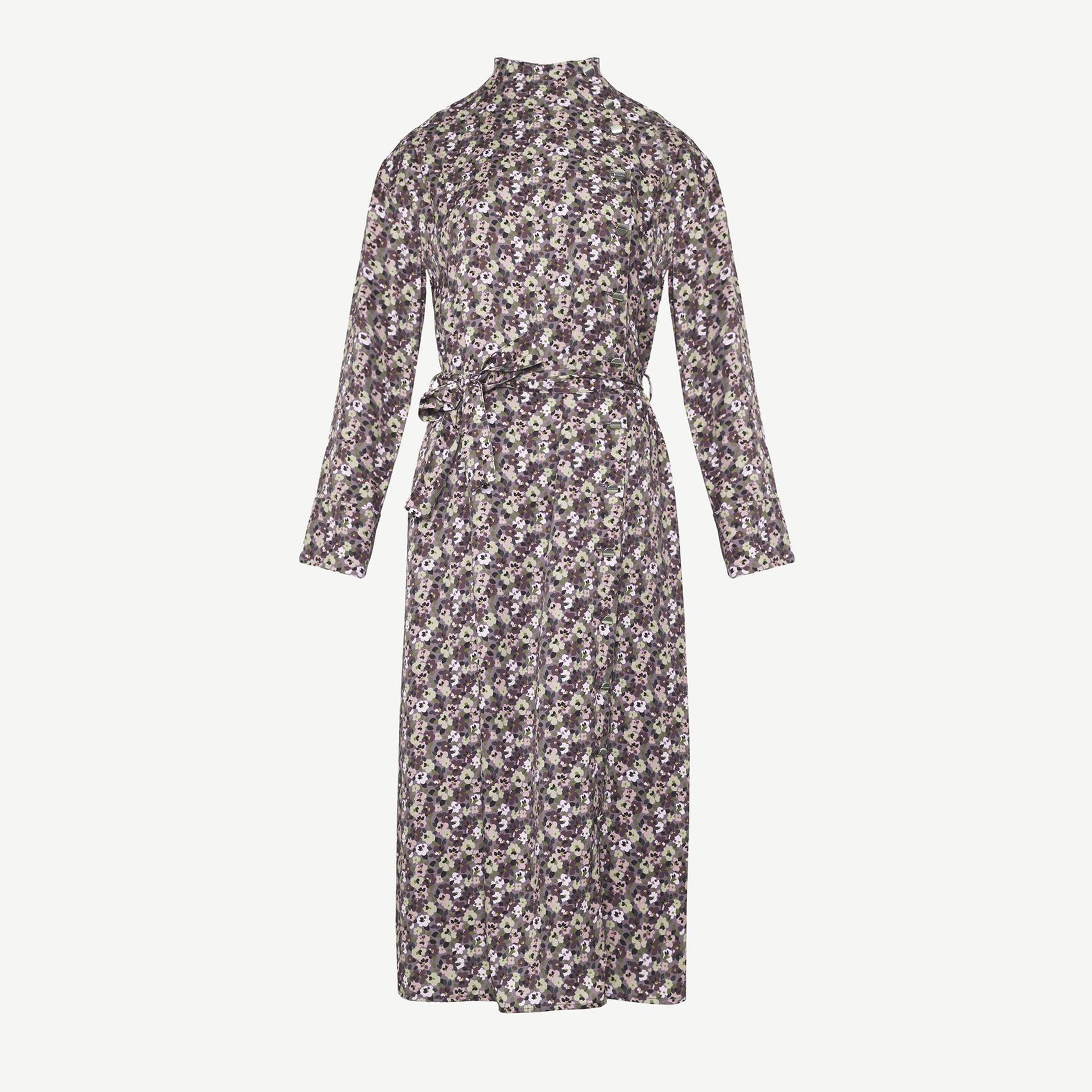 YARGICI Yüksek Yaka Kuşalı Uzun Kollu Midi Boy Elbise