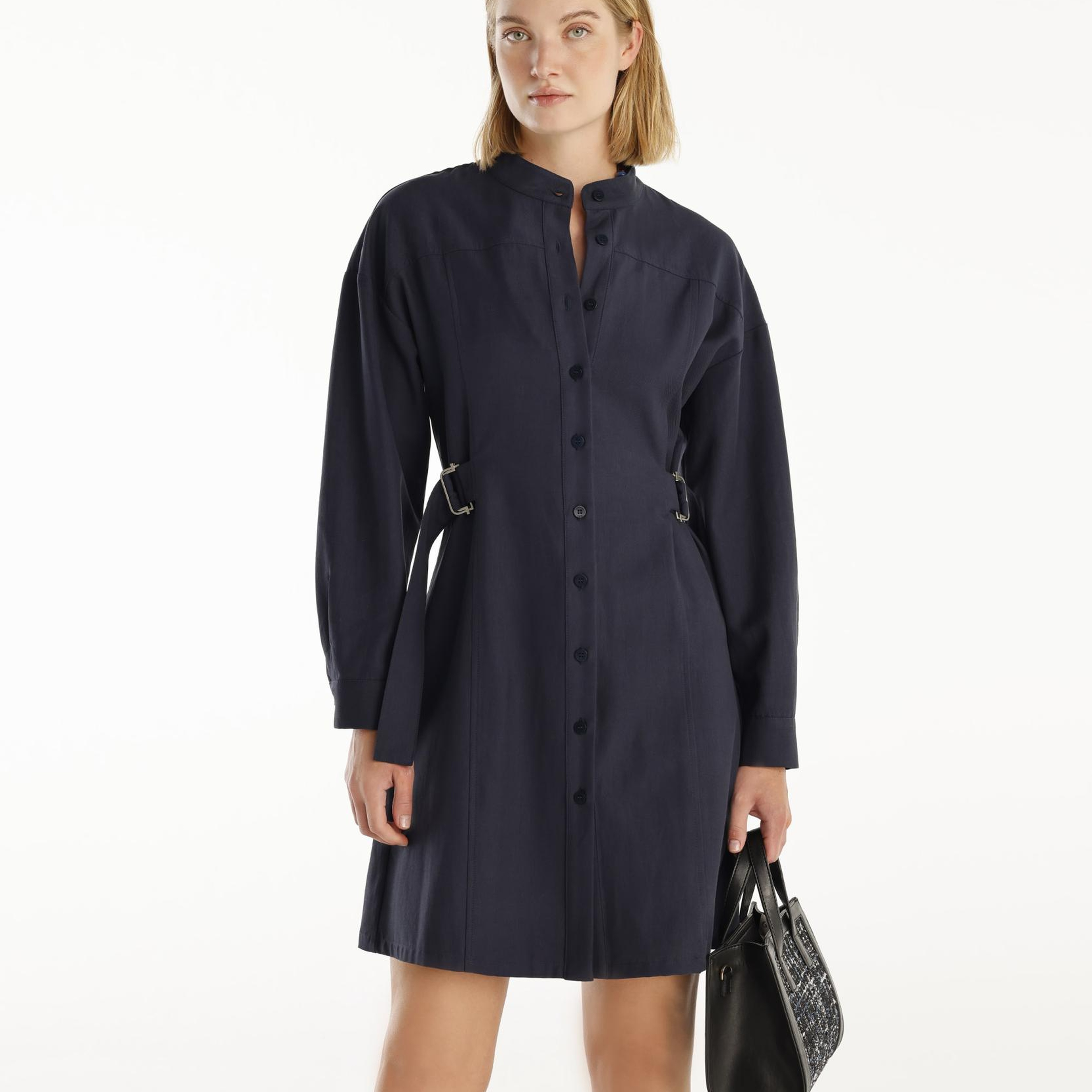 YARGICI Kemer Detaylı Uzun Kollu Hakim Yaka Kısa Gömlek Elbise