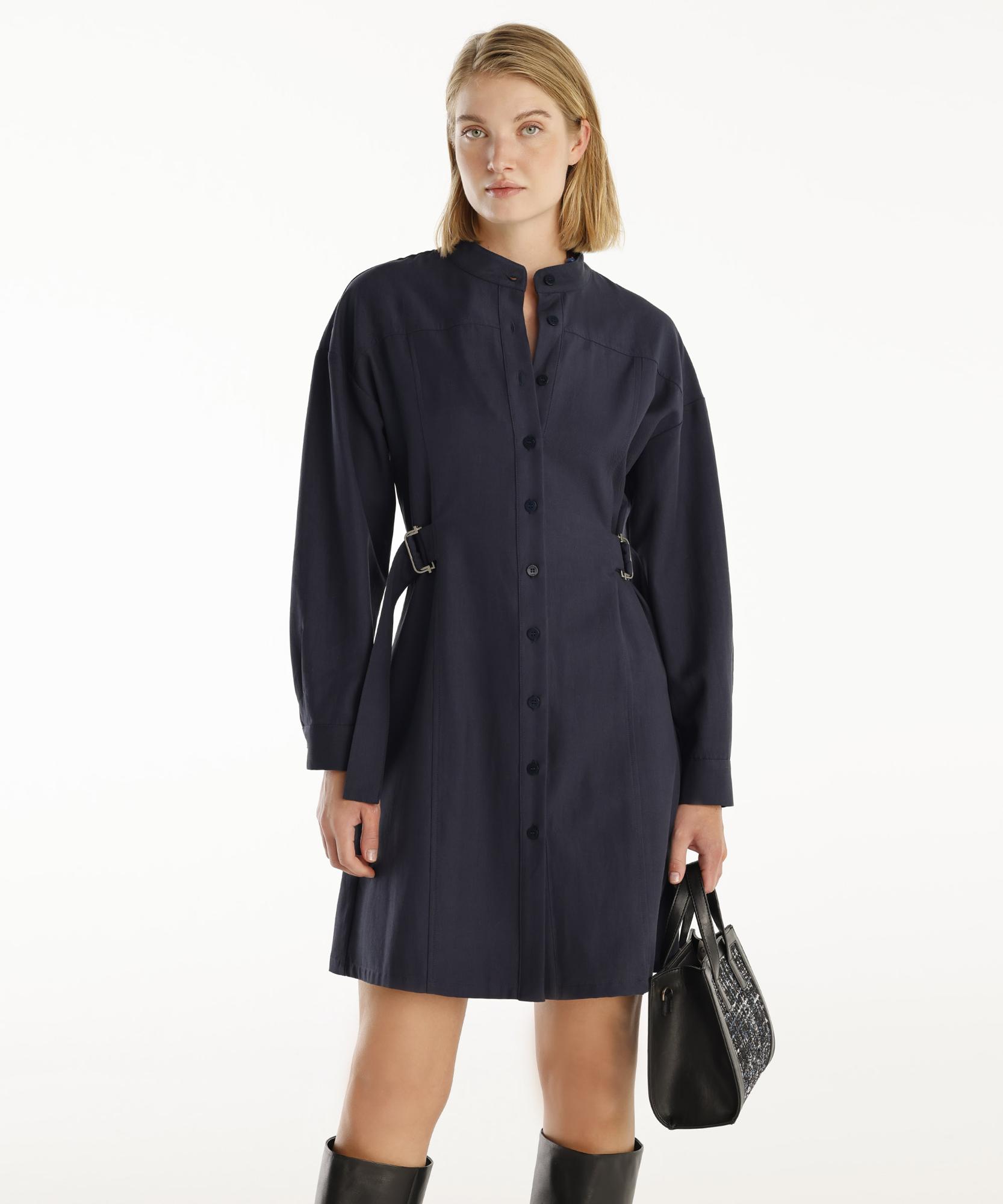 YARGICI Kemer Detaylı Uzun Kollu Hakim Yaka Kısa Gömlek Elbise