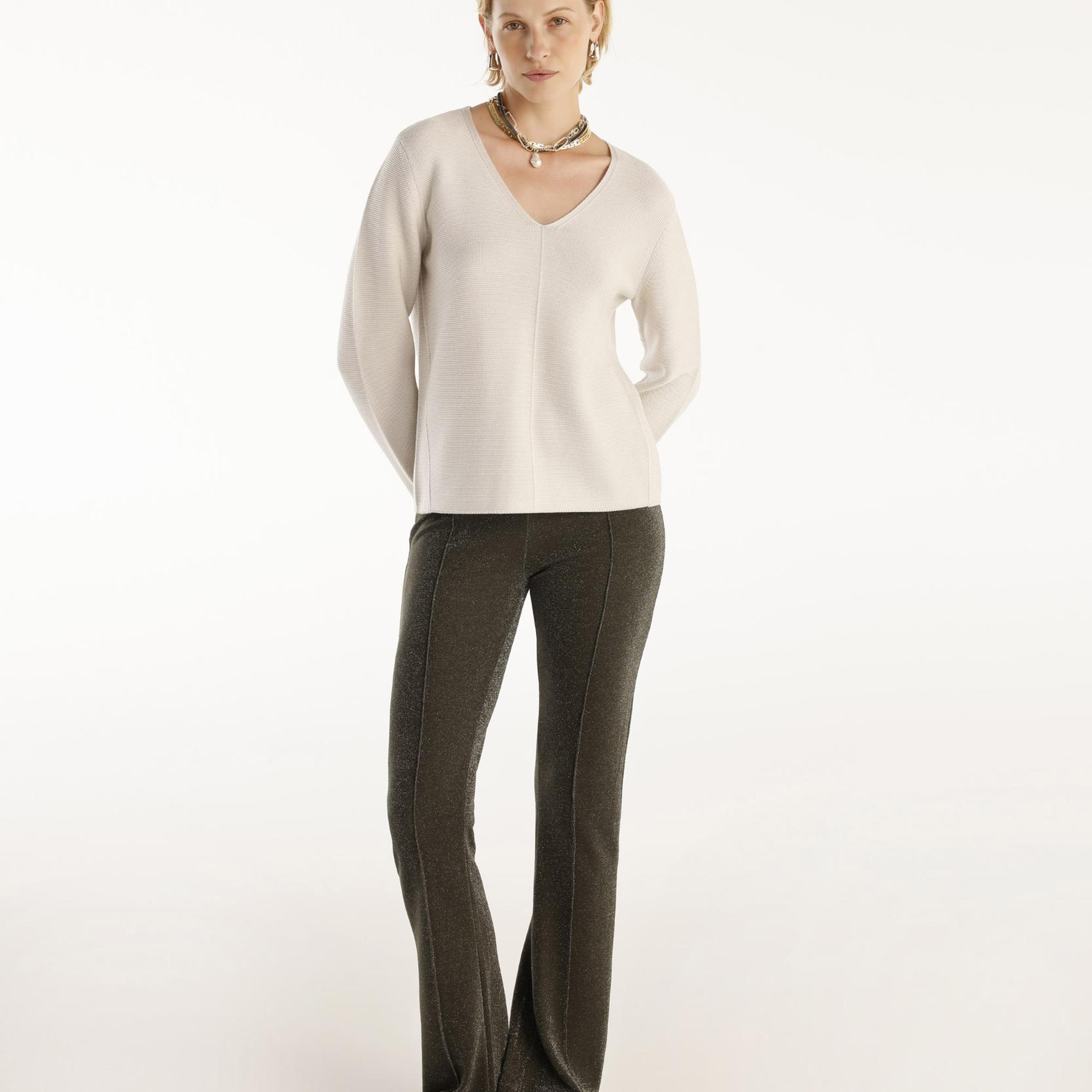 YARGICI Önü Dikişli Simli Geniş Paça Pantolon