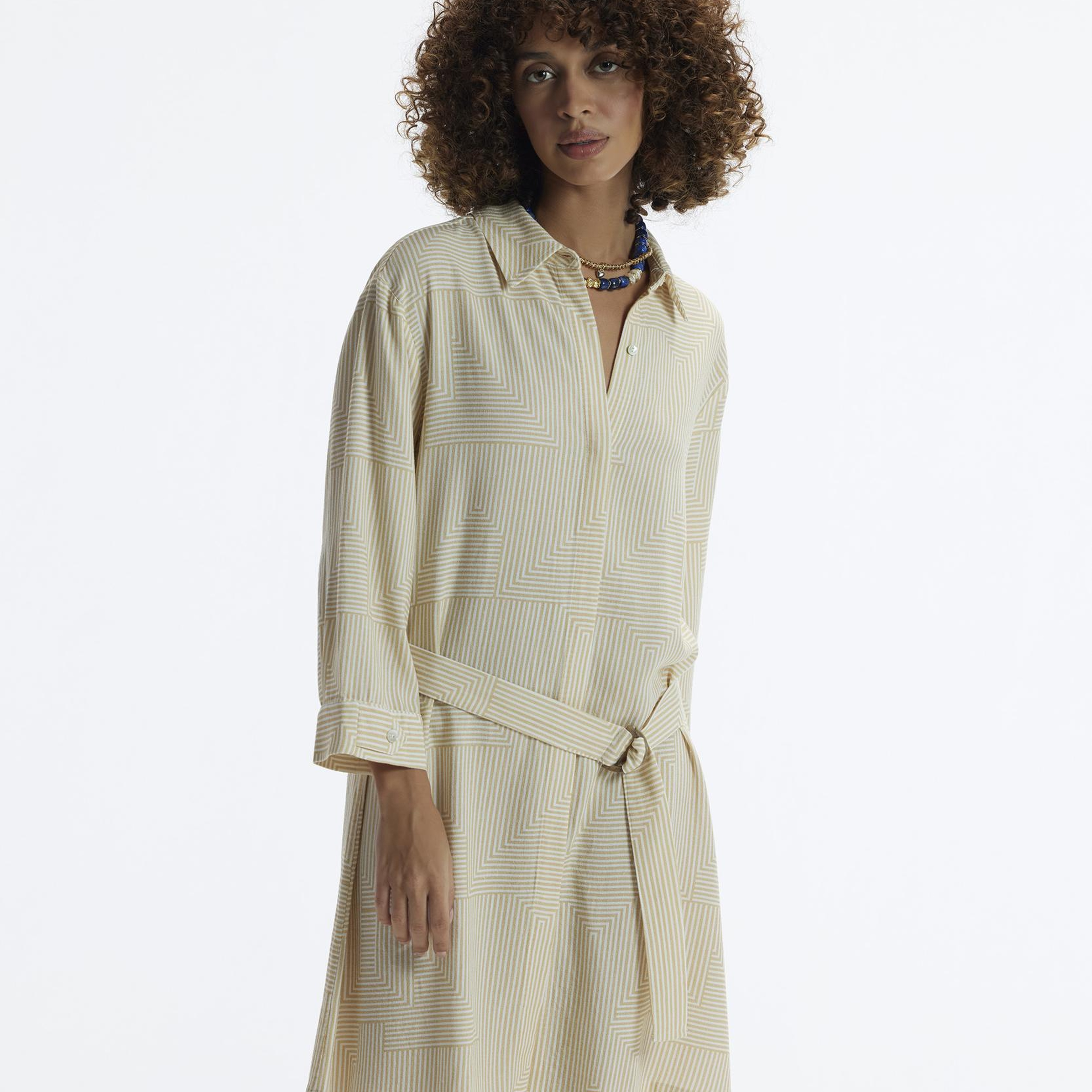 YARGICI Uzun Kollu Kemerli Kısa Gömlek Elbise