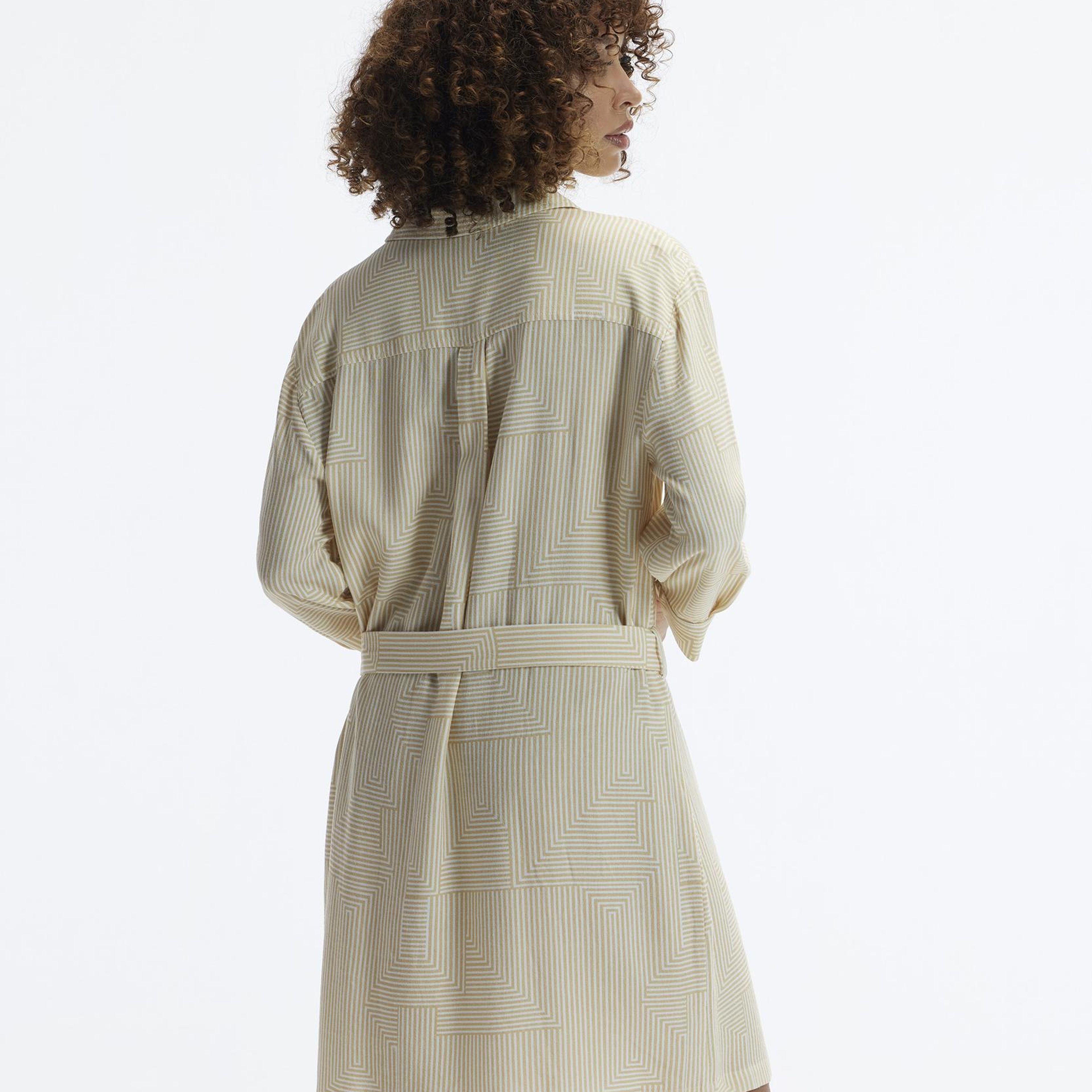 YARGICI Uzun Kollu Kemerli Kısa Gömlek Elbise