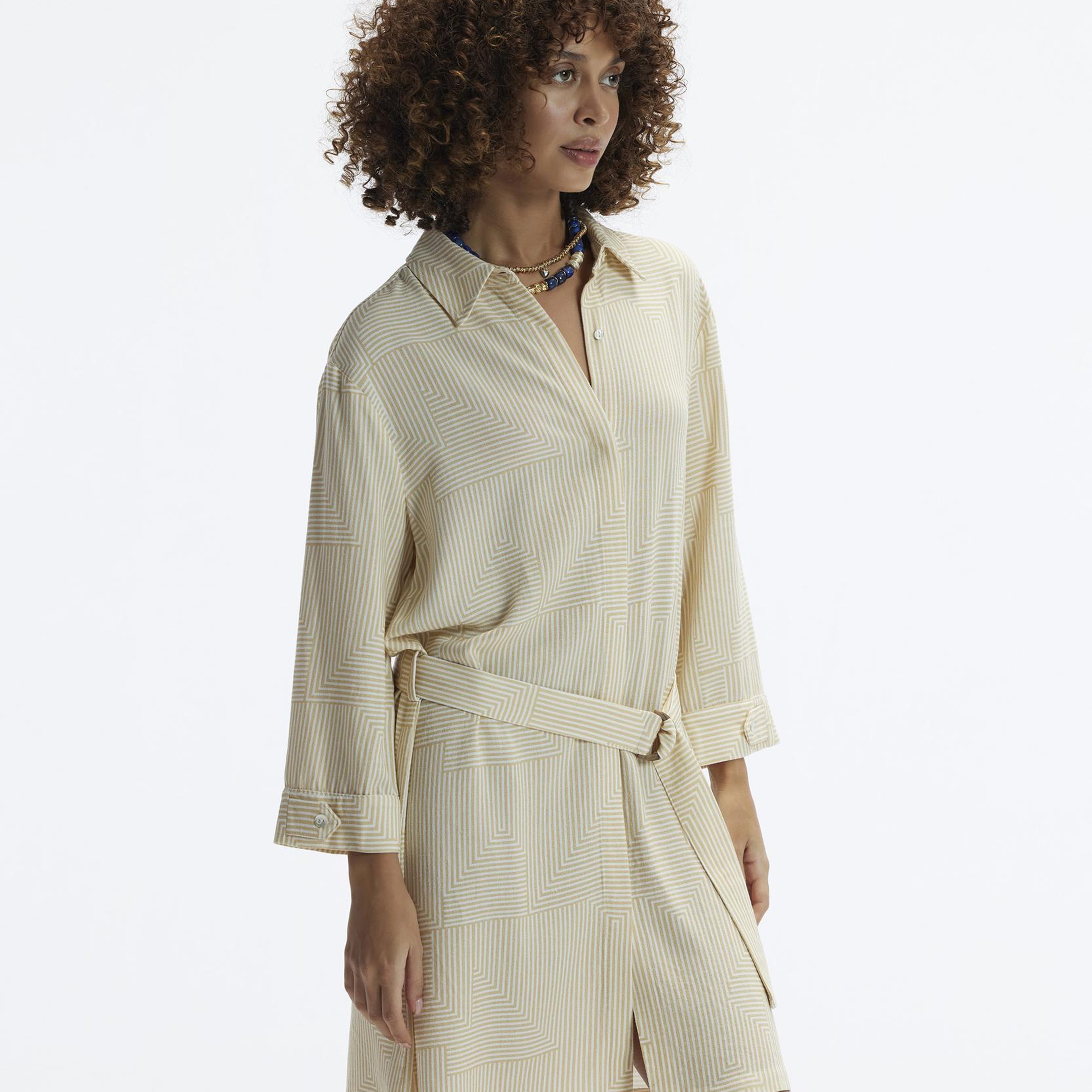 YARGICI Uzun Kollu Kemerli Kısa Gömlek Elbise