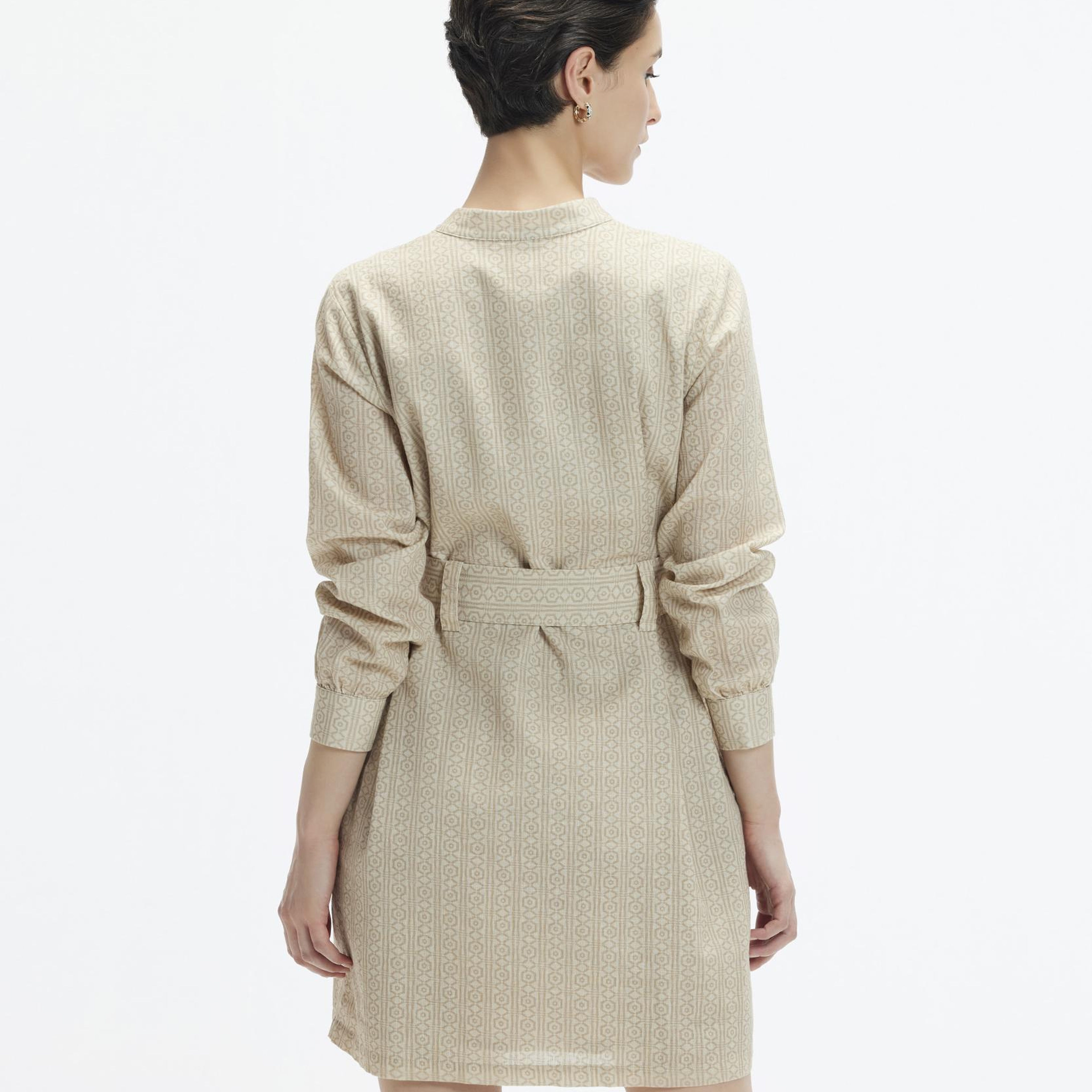 YARGICI Dik Yaka Kemerli Kısa Safari Elbise