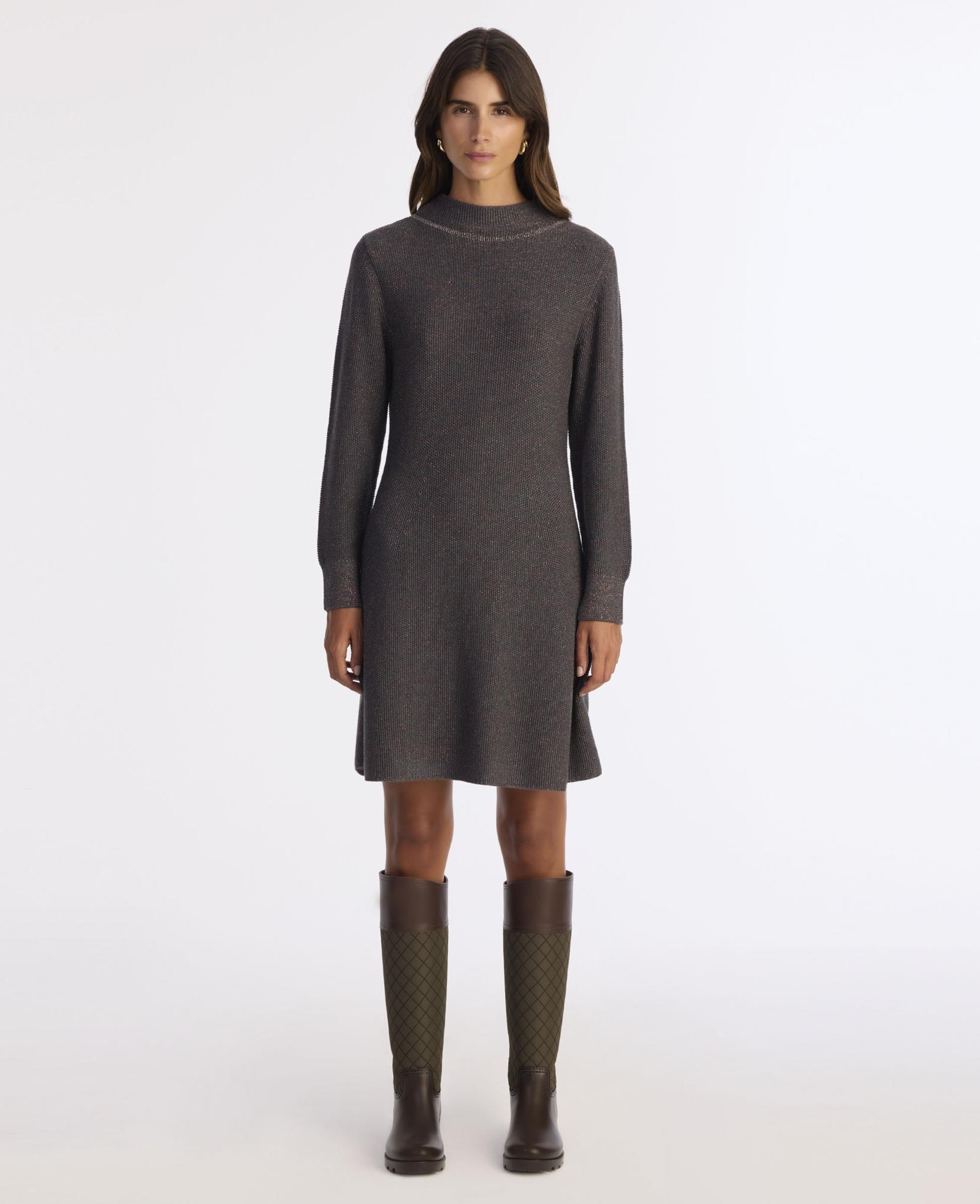 YARGICI A Form Kayık Yaka Uzun Kol Elbise