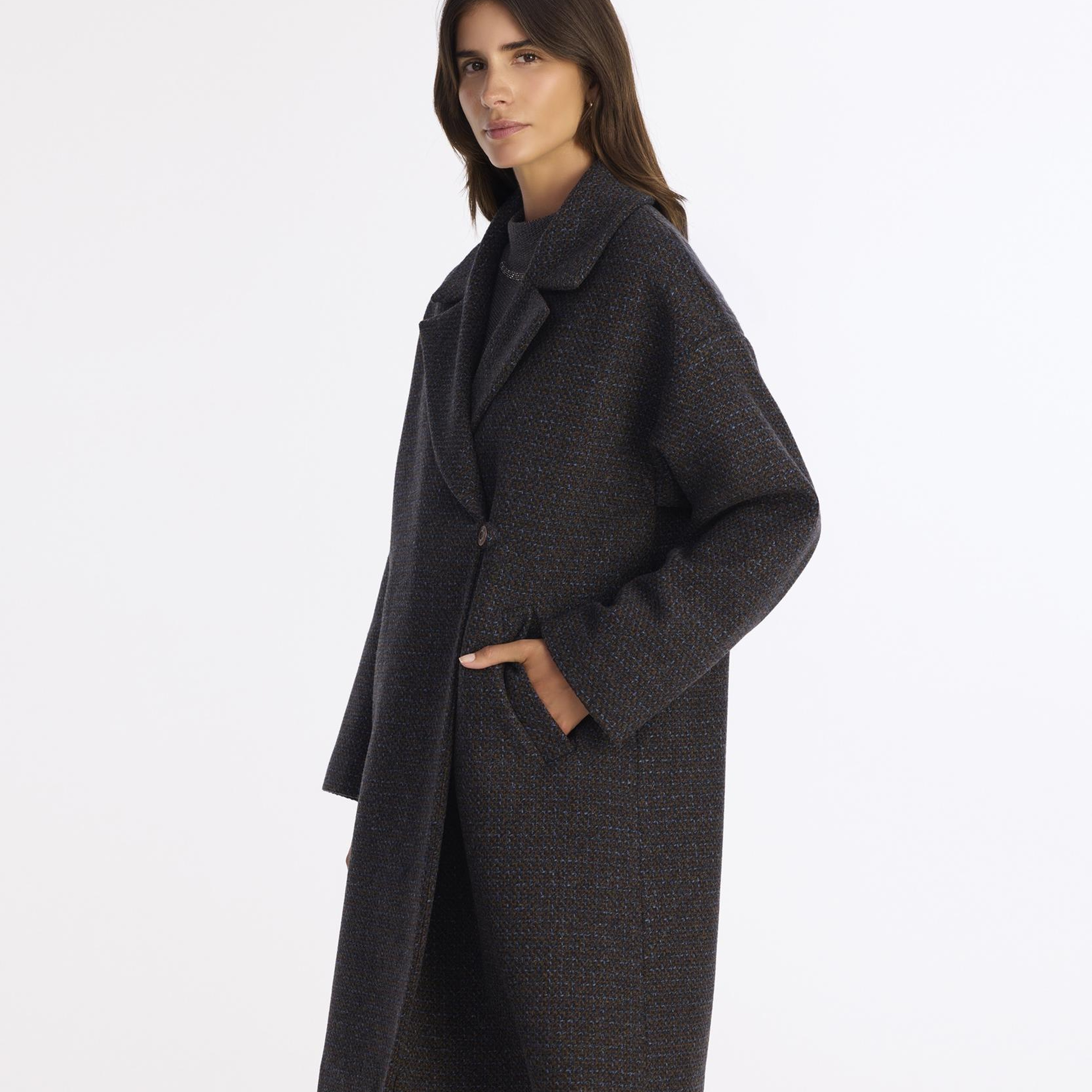 YARGICI Geniş Ceket Yaka Uzun Kol Palto