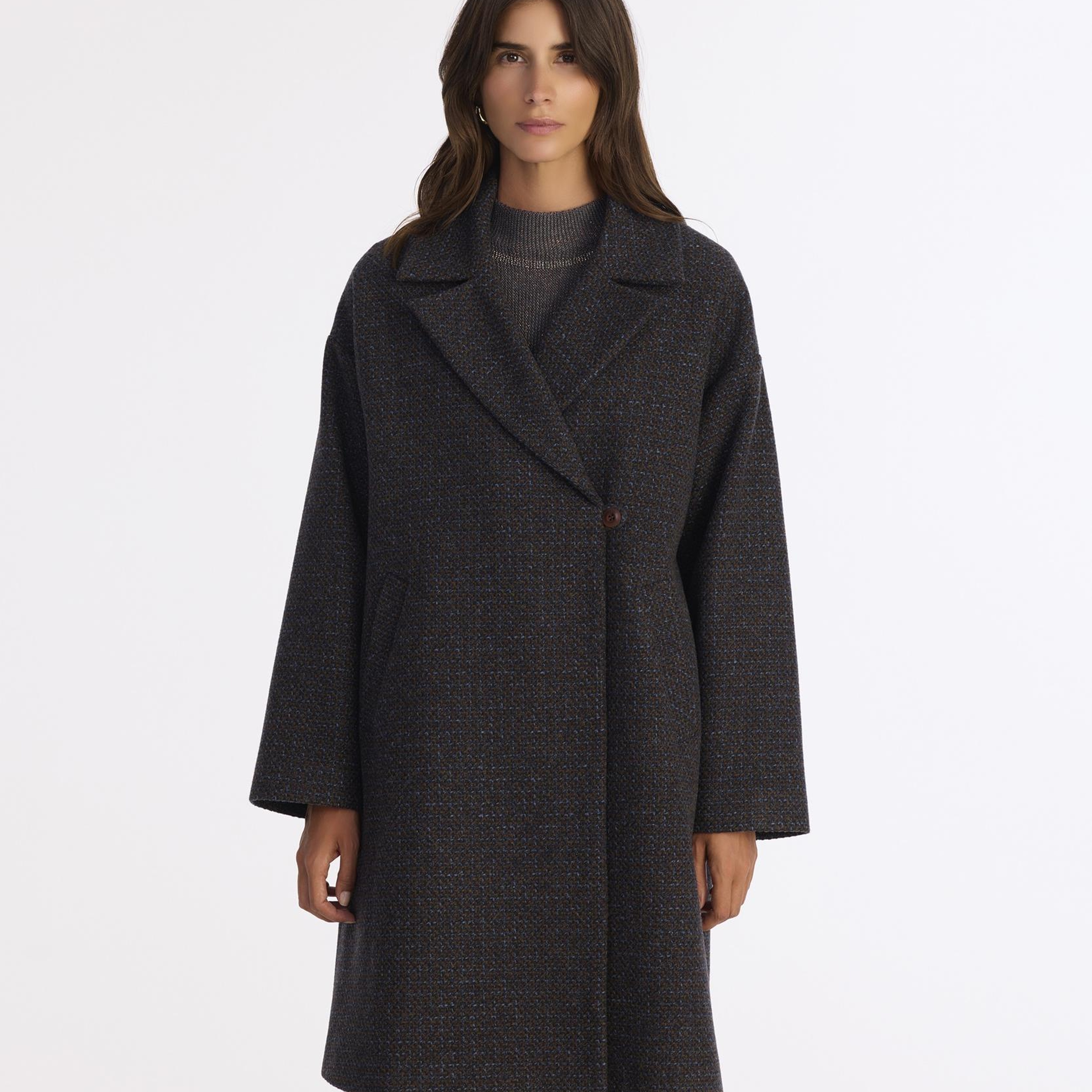 YARGICI Geniş Ceket Yaka Uzun Kol Palto