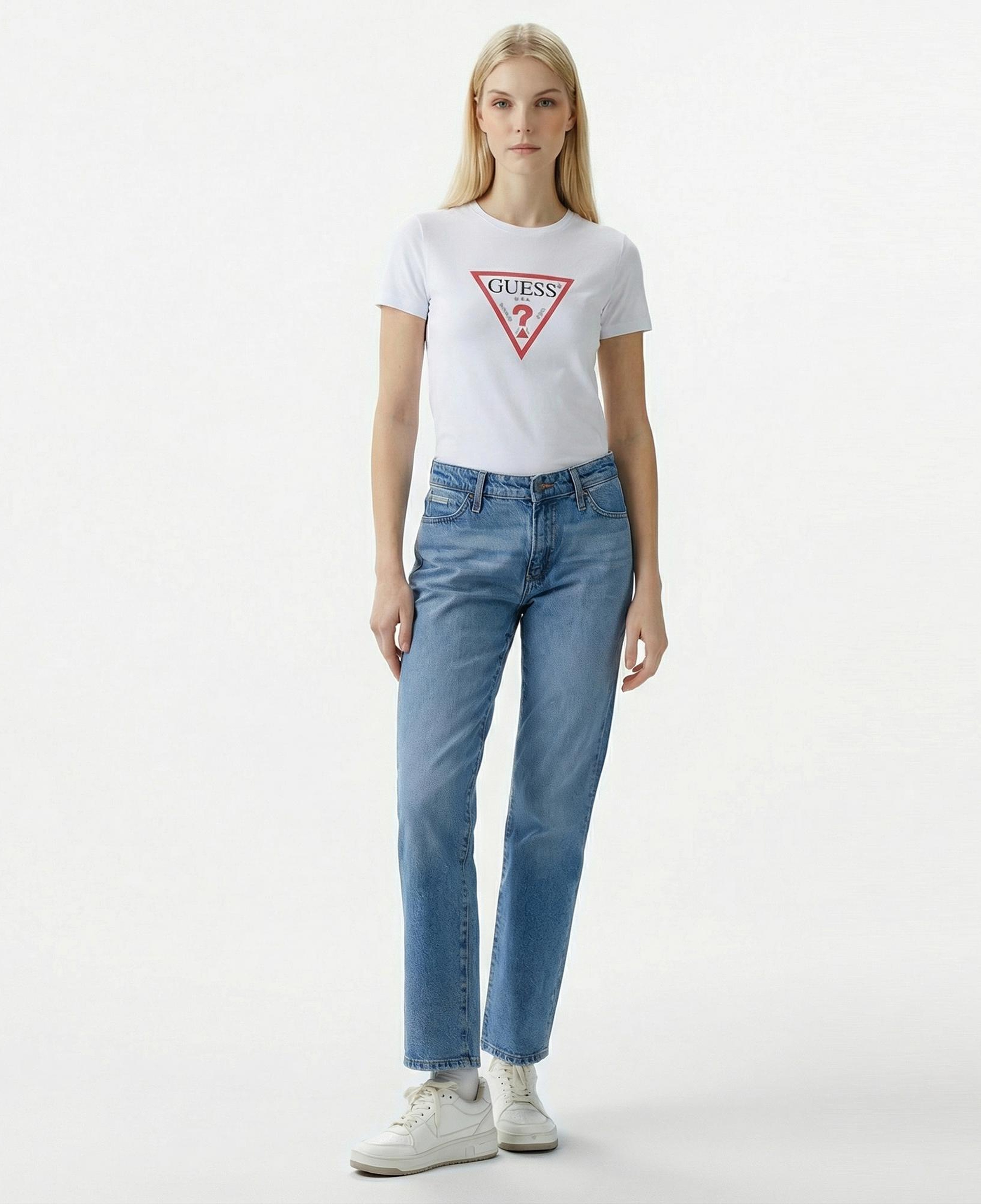 Guess Iconic Mid Organic Kadın Beyaz T-Shirt