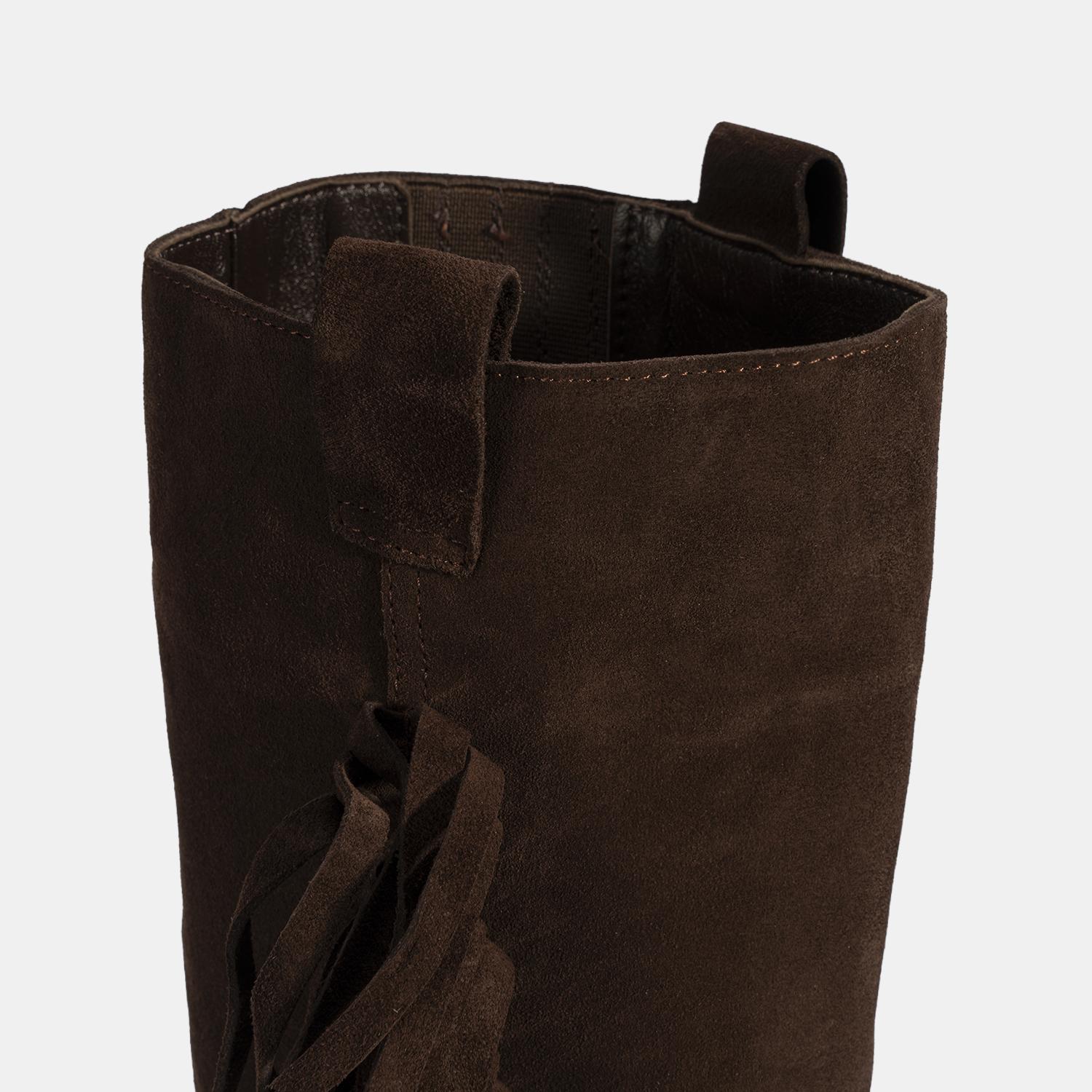 Kadın Kahve Püskül Detaylı Kalın Topuklu Süet Çizme