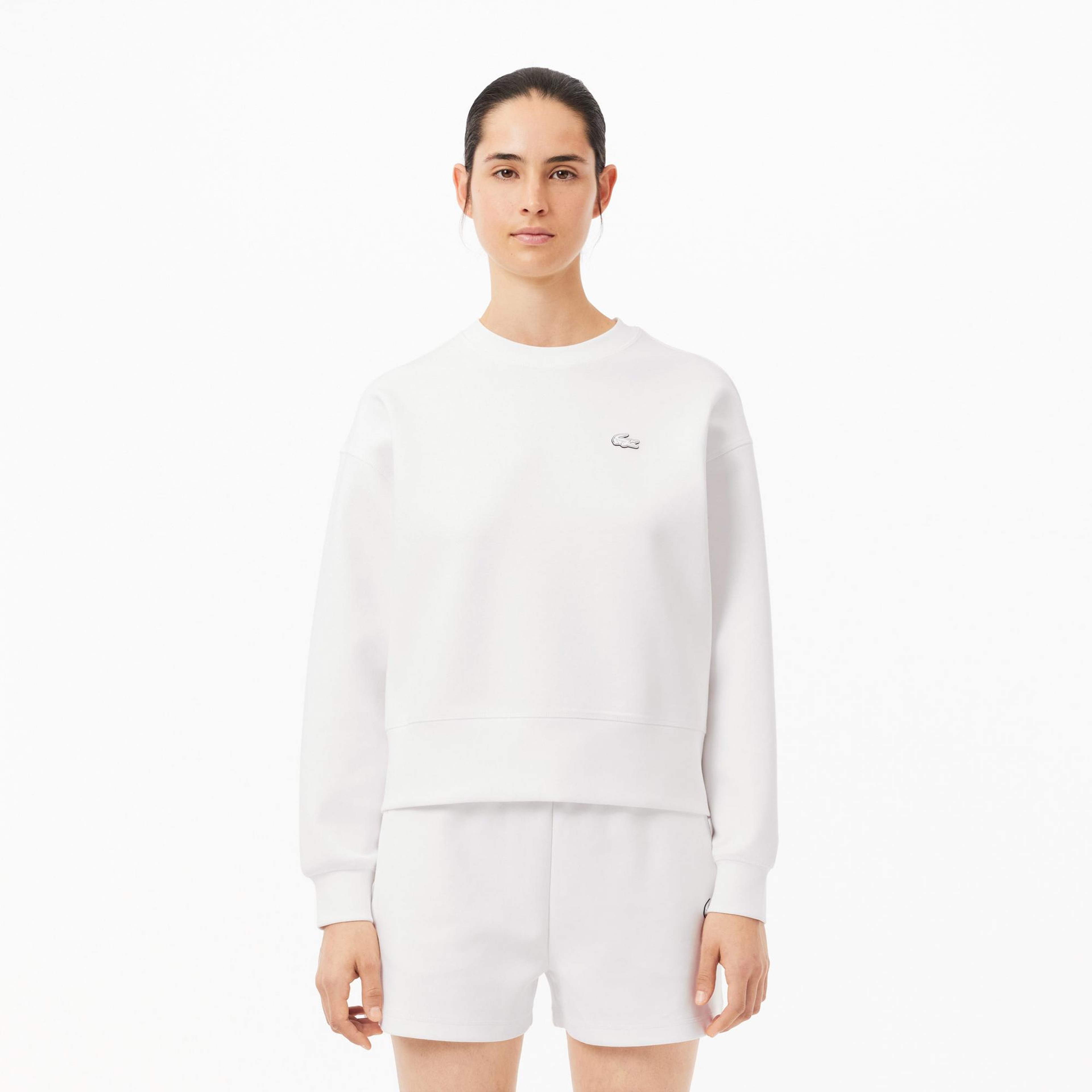 Lacoste Kadın Oversize Fit Bisiklet Yaka Beyaz Sweatshirt