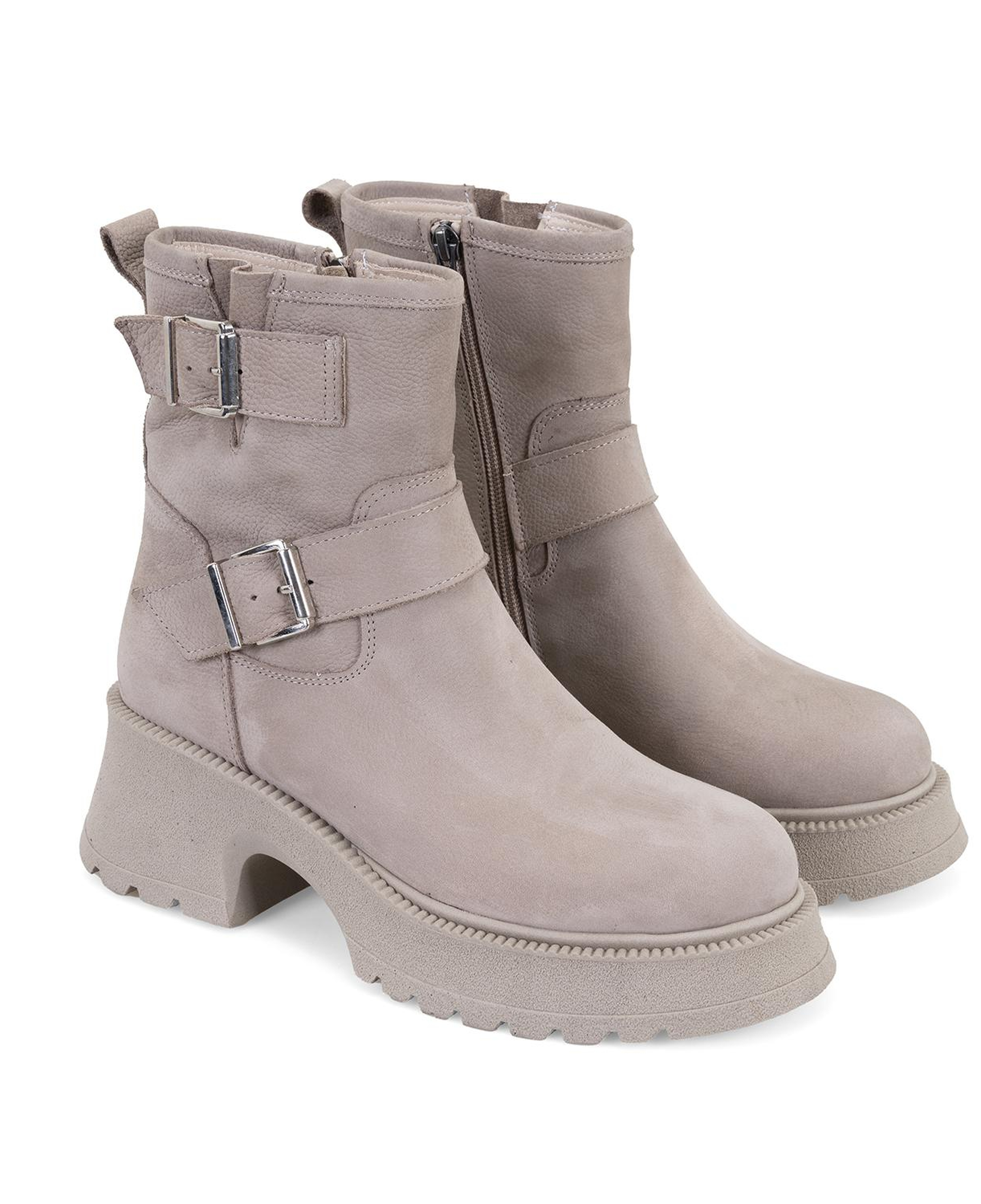 Kadın Bej Kemer Aksesuarlı Topuklu Deri Bot