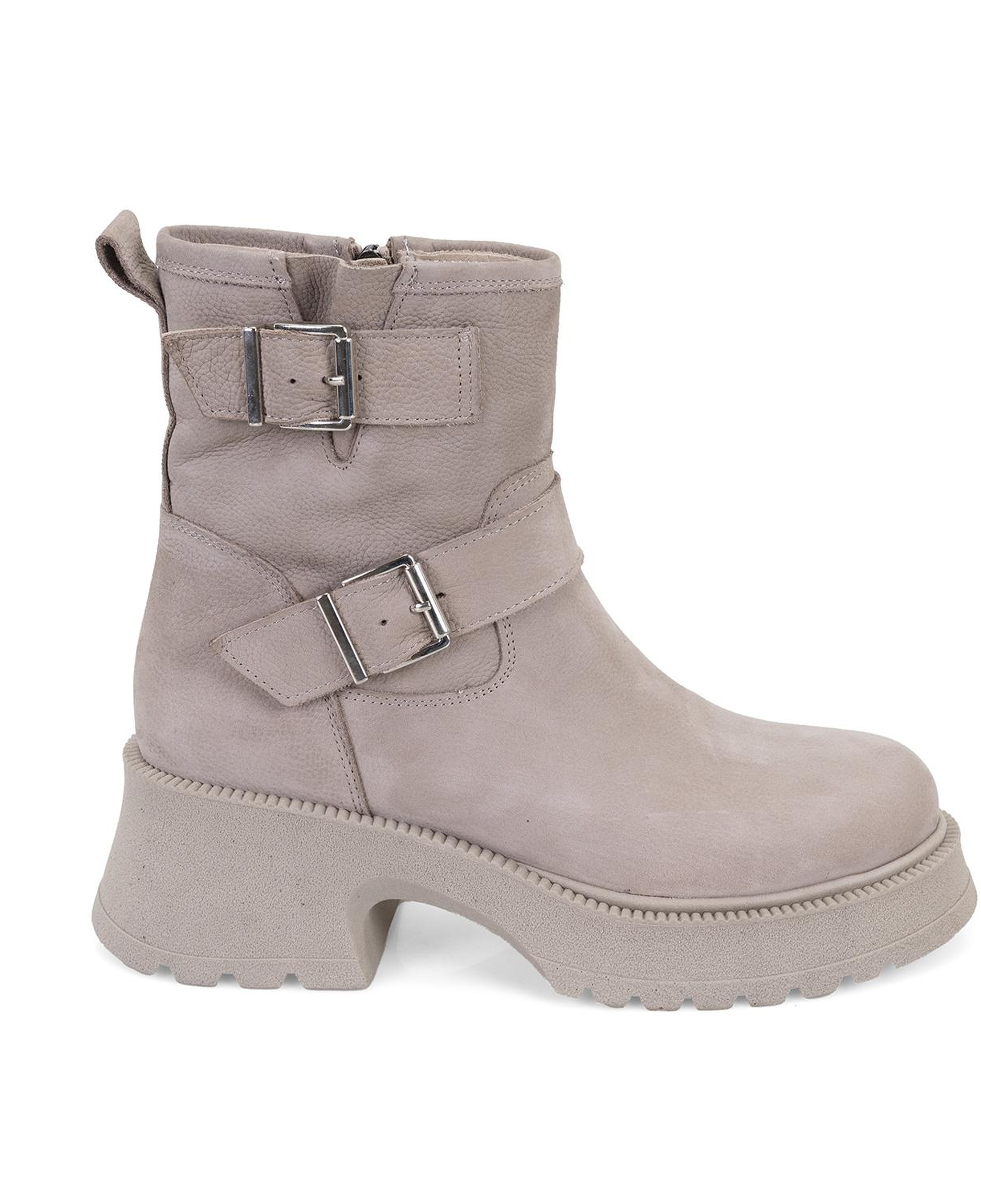 Kadın Bej Kemer Aksesuarlı Topuklu Deri Bot