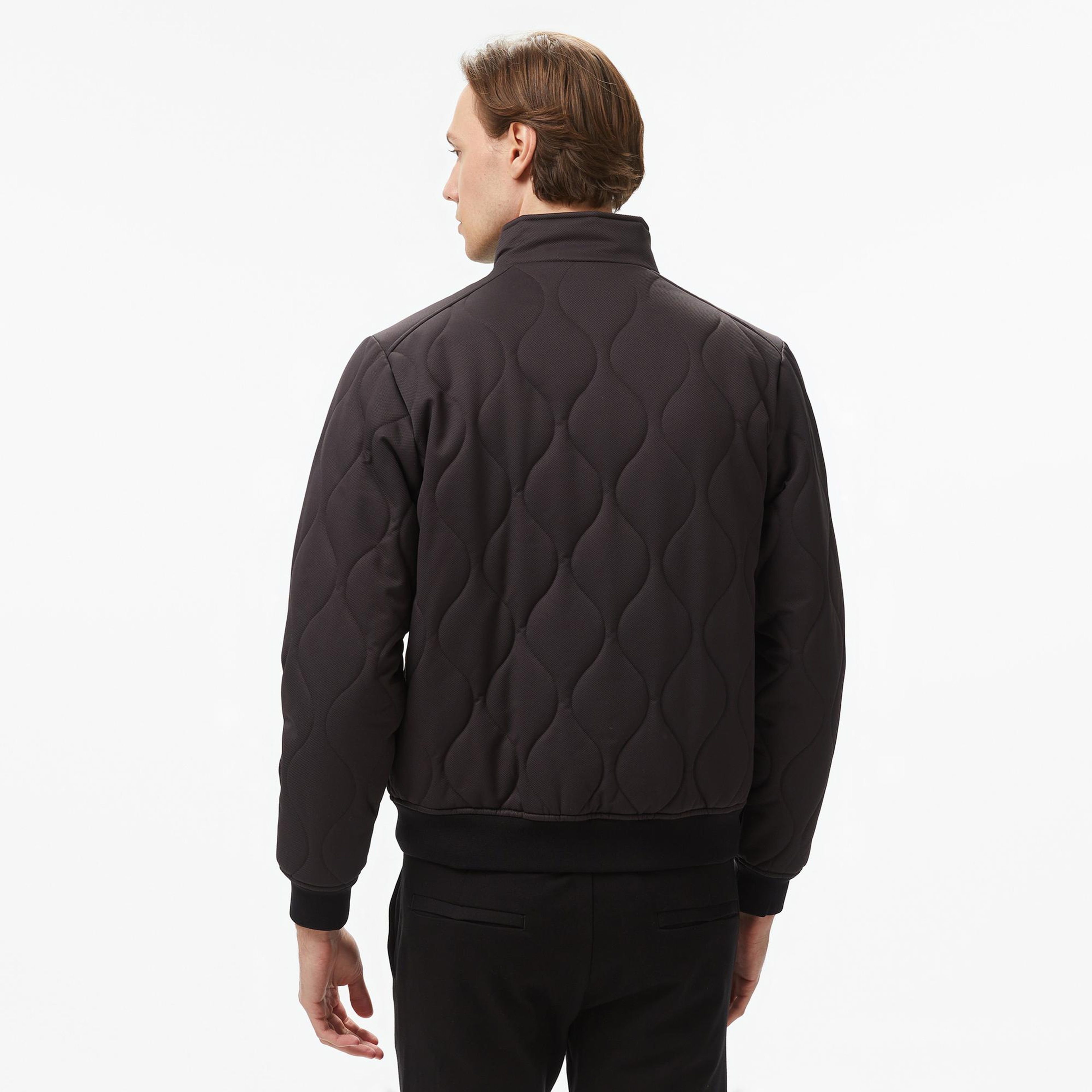 Lacoste Erkek Relaxed Fit Dik Yaka Kapitone Siyah Mont