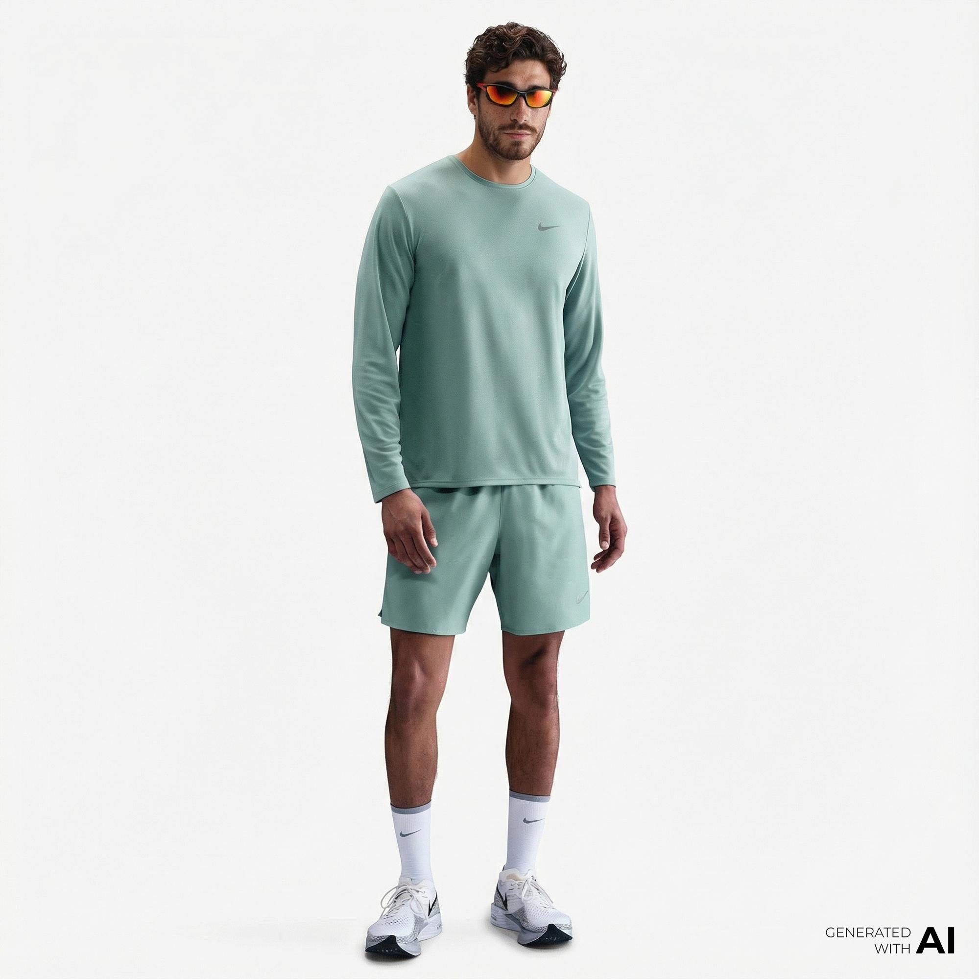 Nike Dri-Fit Miler Erkek Yeşil Uzun Kollu T-Shirt