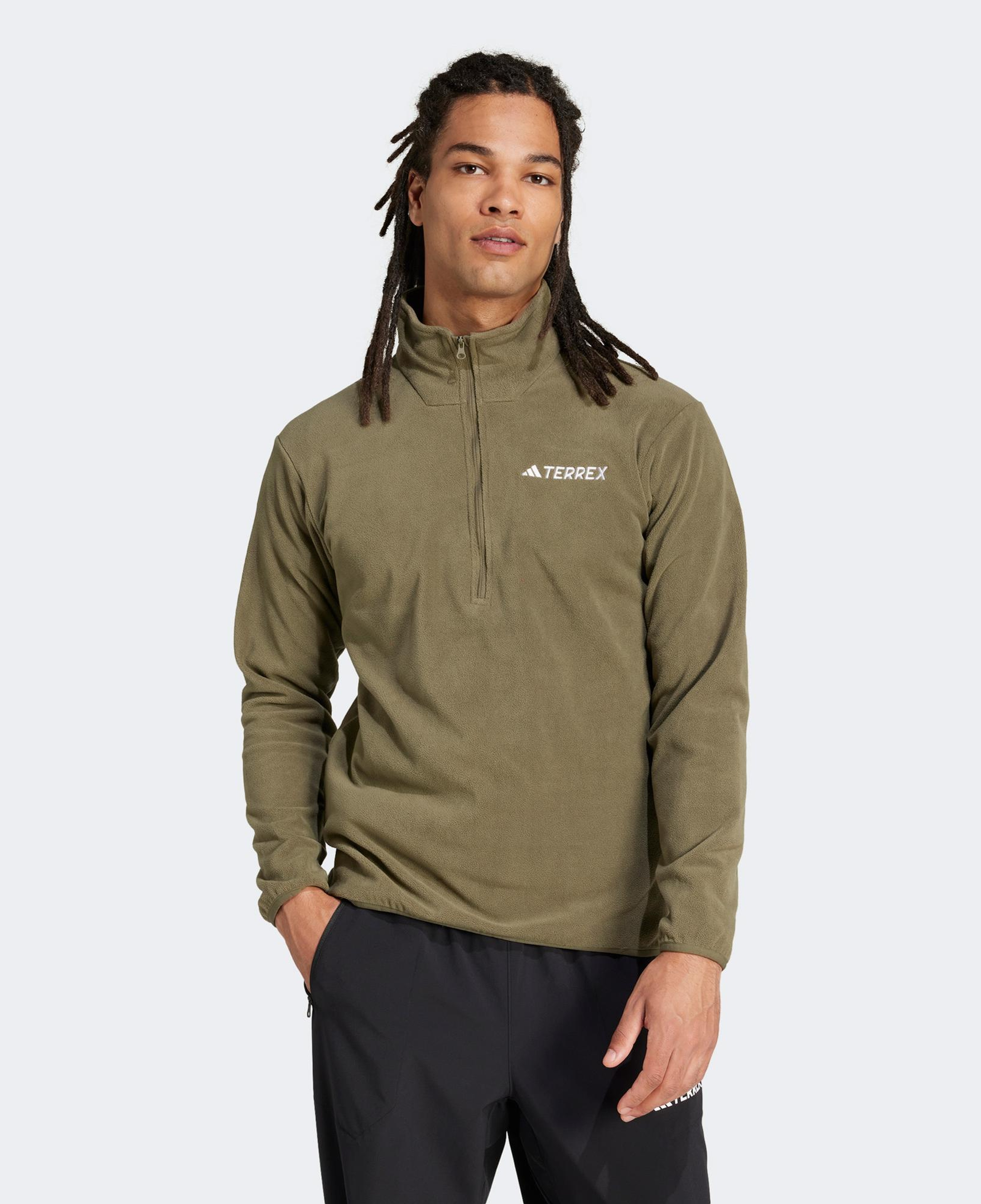adidas Mountain Essentials Half-Zip Fleece Erkek Haki Polar