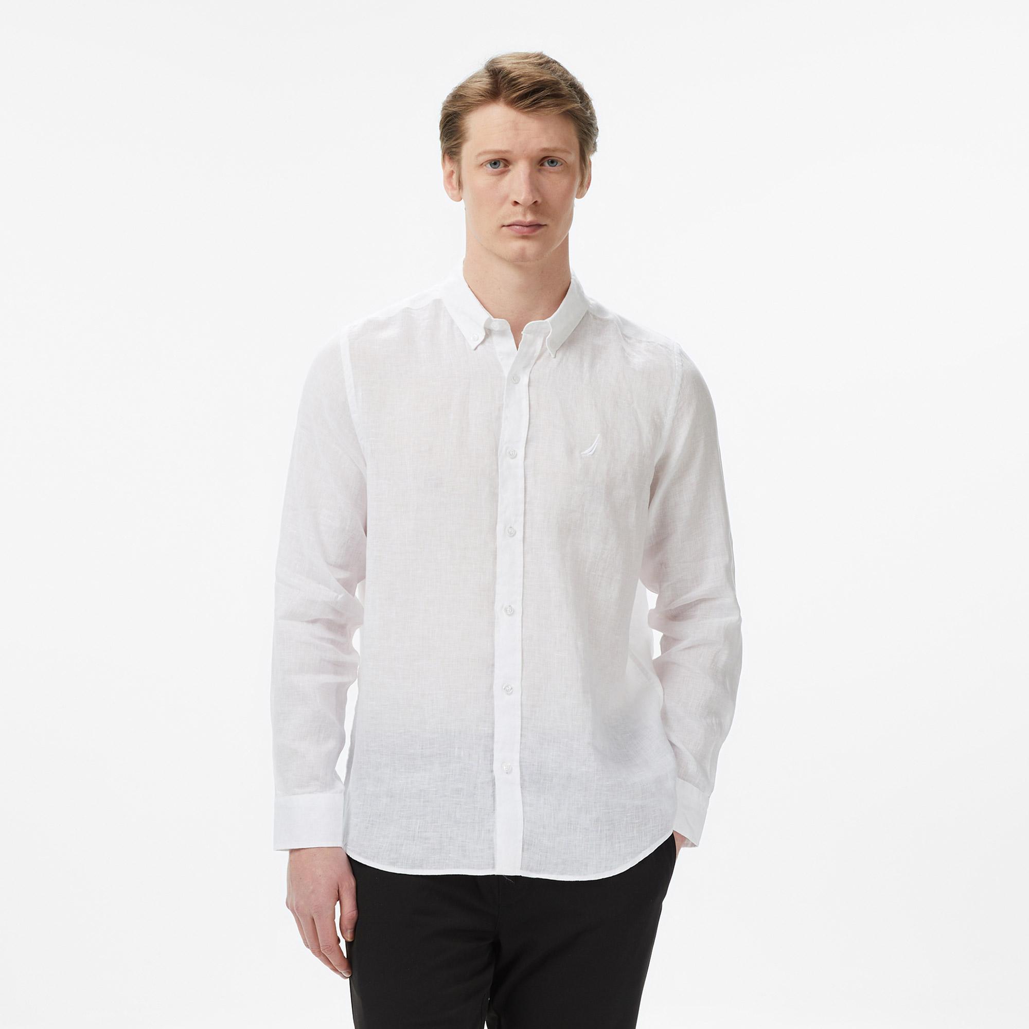 Nautica Erkek Beyaz Regular Fit Keten Gömlek