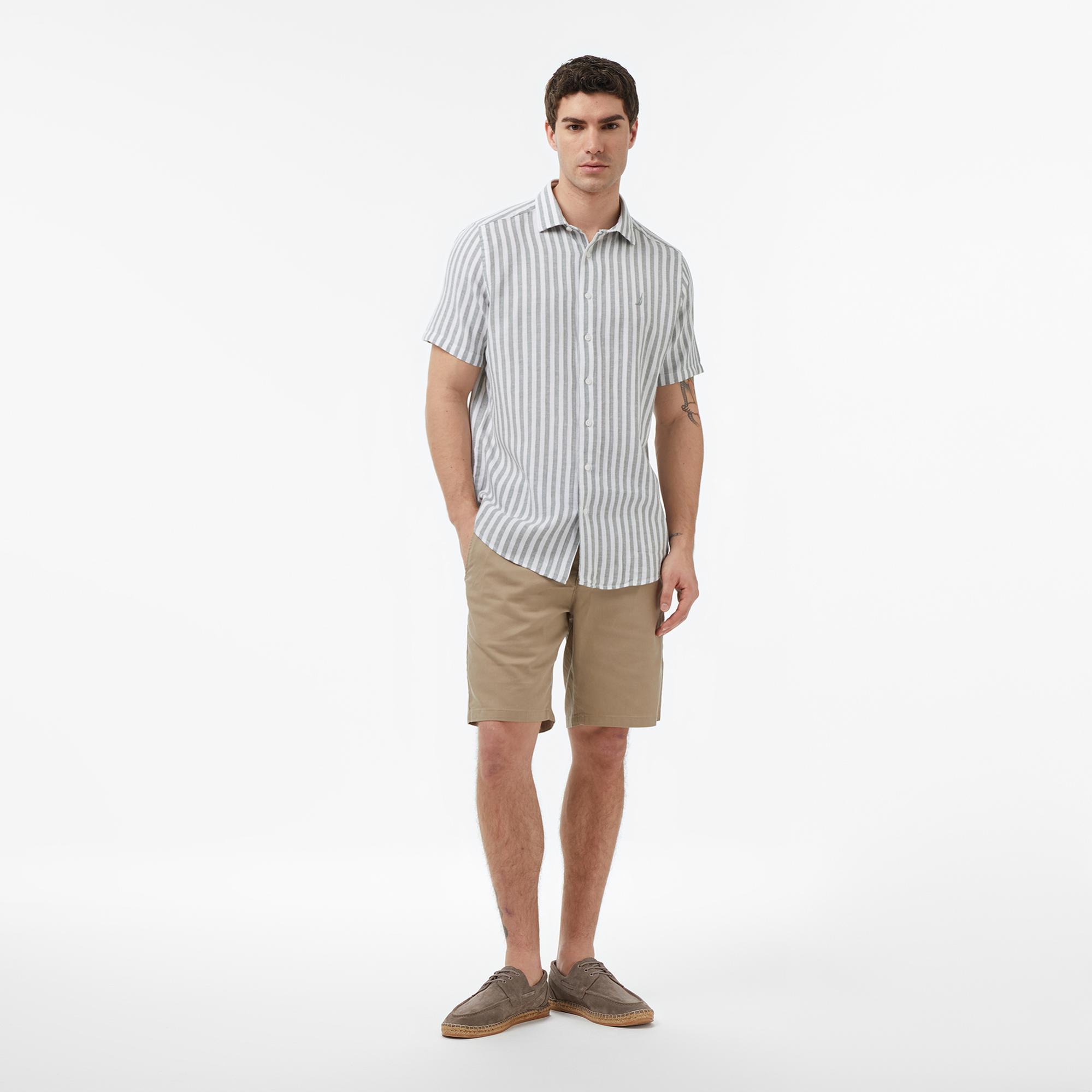 Nautica Erkek Yeşil Regular Fit Kısa Kollu Çizgili Gömlek