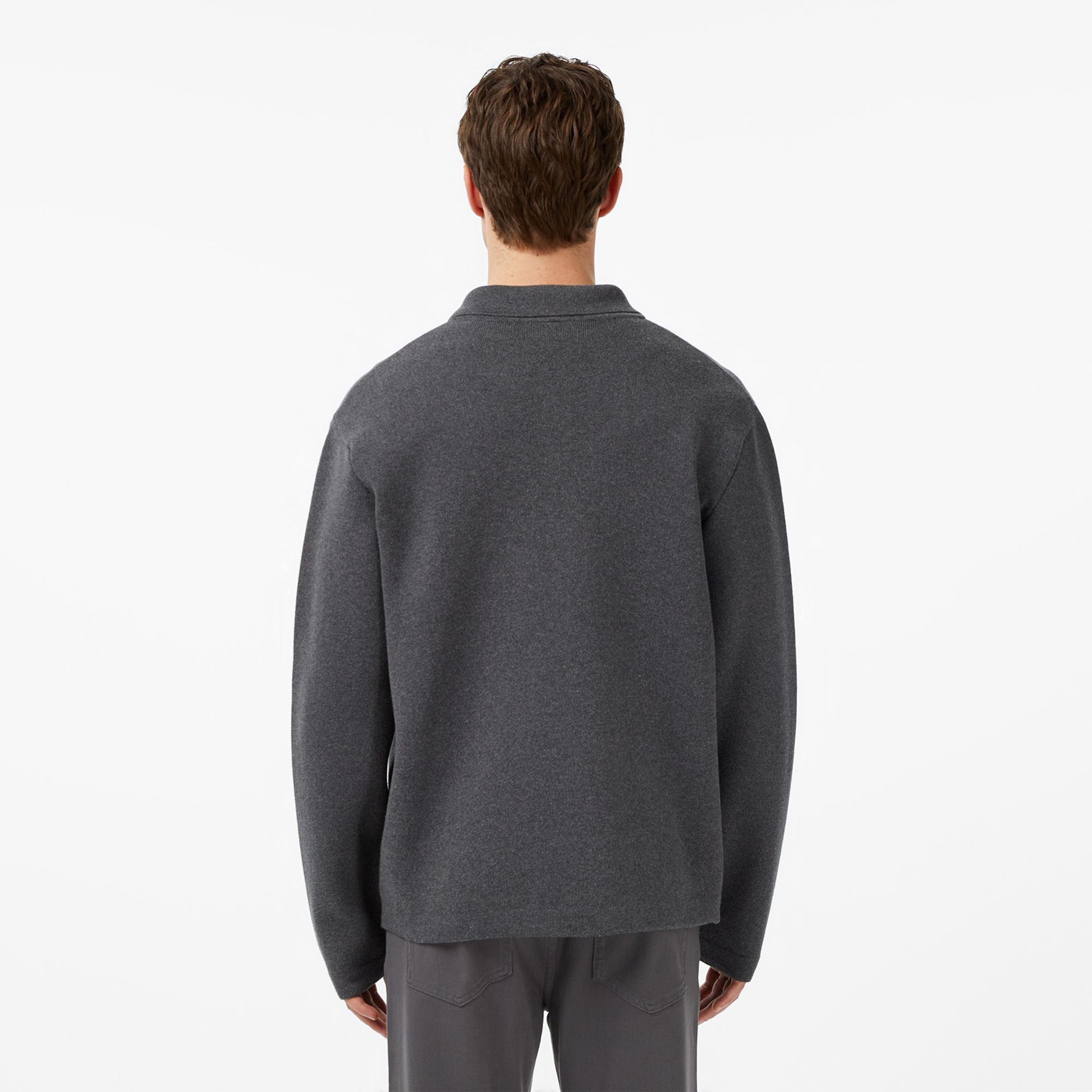 Lacoste Erkek Classic Fit Polo Yaka Gri Hırka